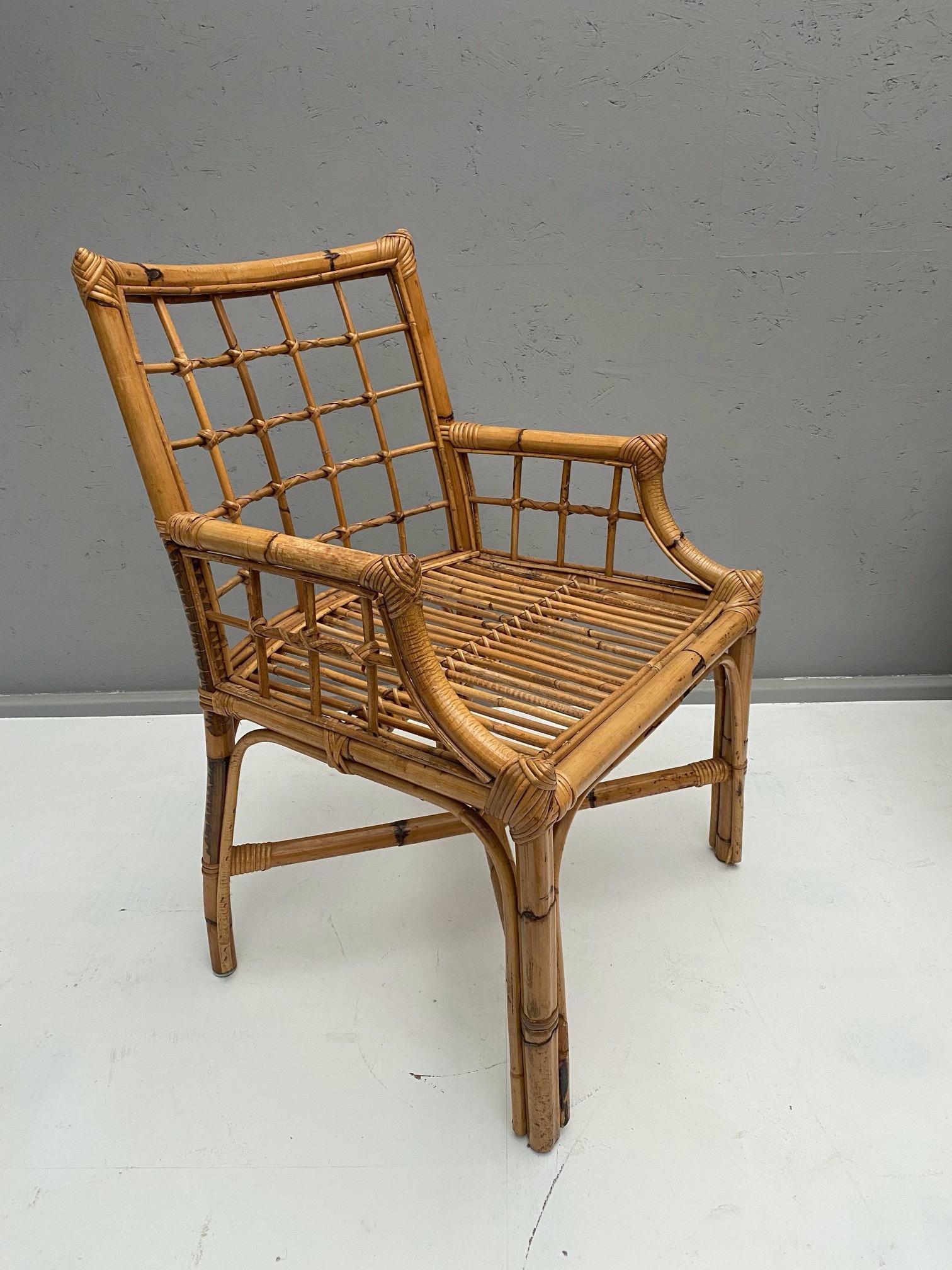 Mid-Century Modern Set of 6 Rattan Chairs