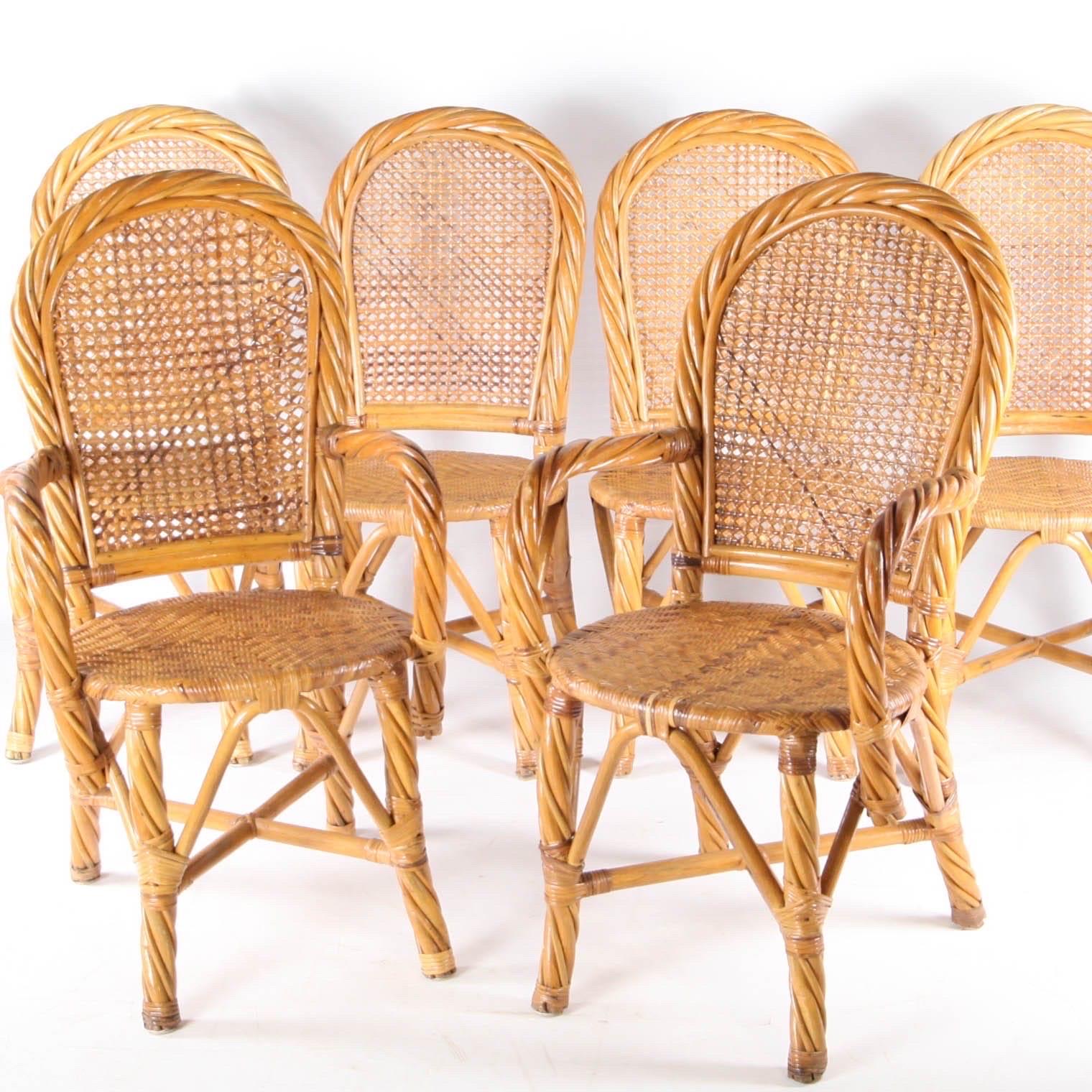 Fine XX secolo Set di 6 sedie in rattan in vendita