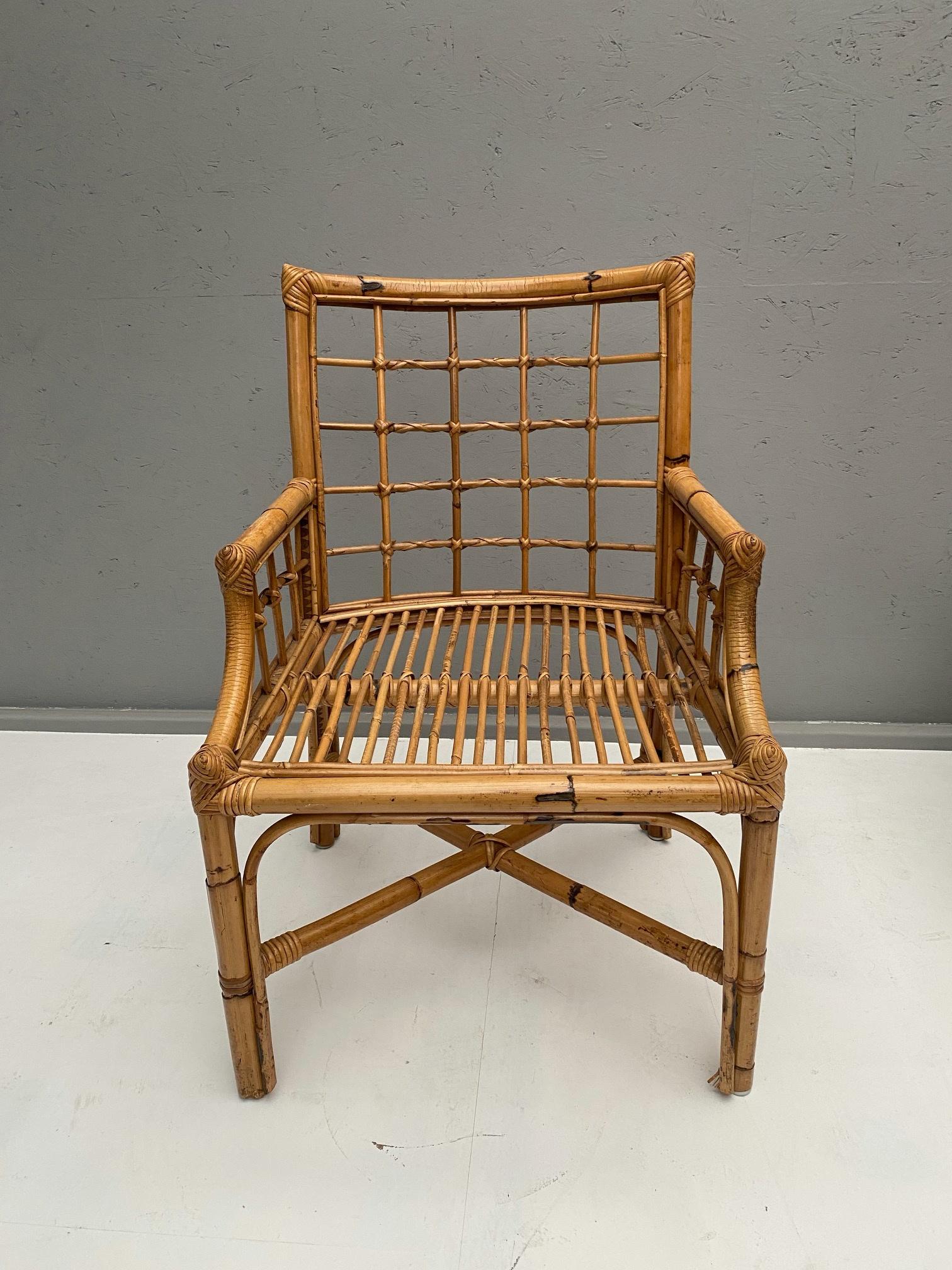 20th Century Set of 6 Rattan Chairs
