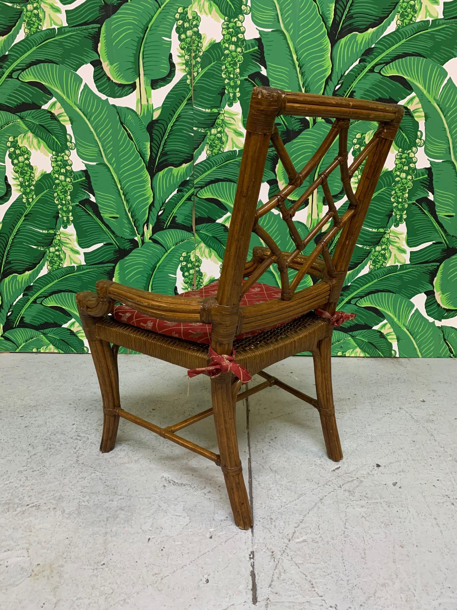 Set of 6 Rattan Chinoiserie Cockpen Dining Chairs In Good Condition For Sale In Jacksonville, FL