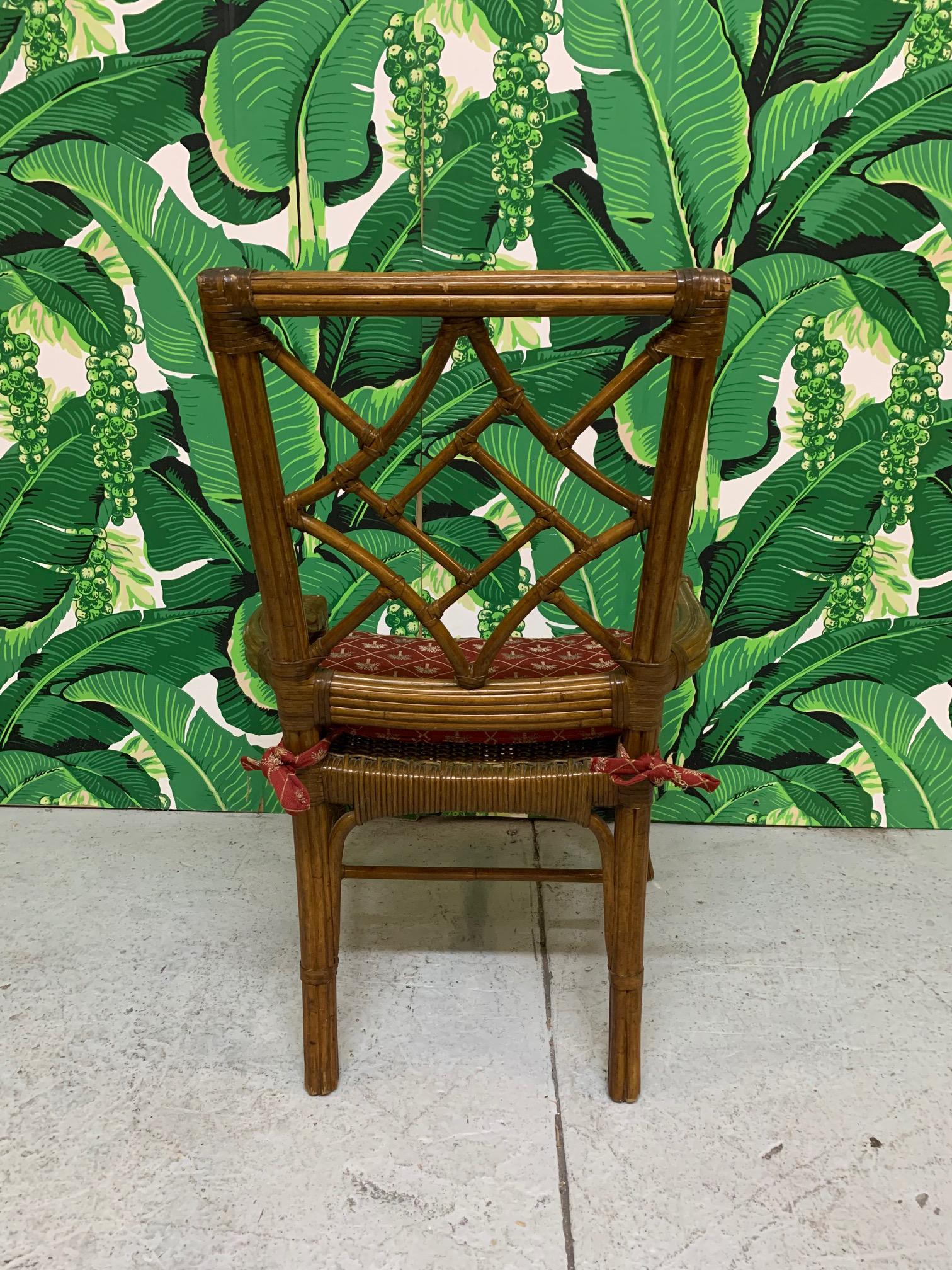 20th Century Set of 6 Rattan Chinoiserie Cockpen Dining Chairs For Sale