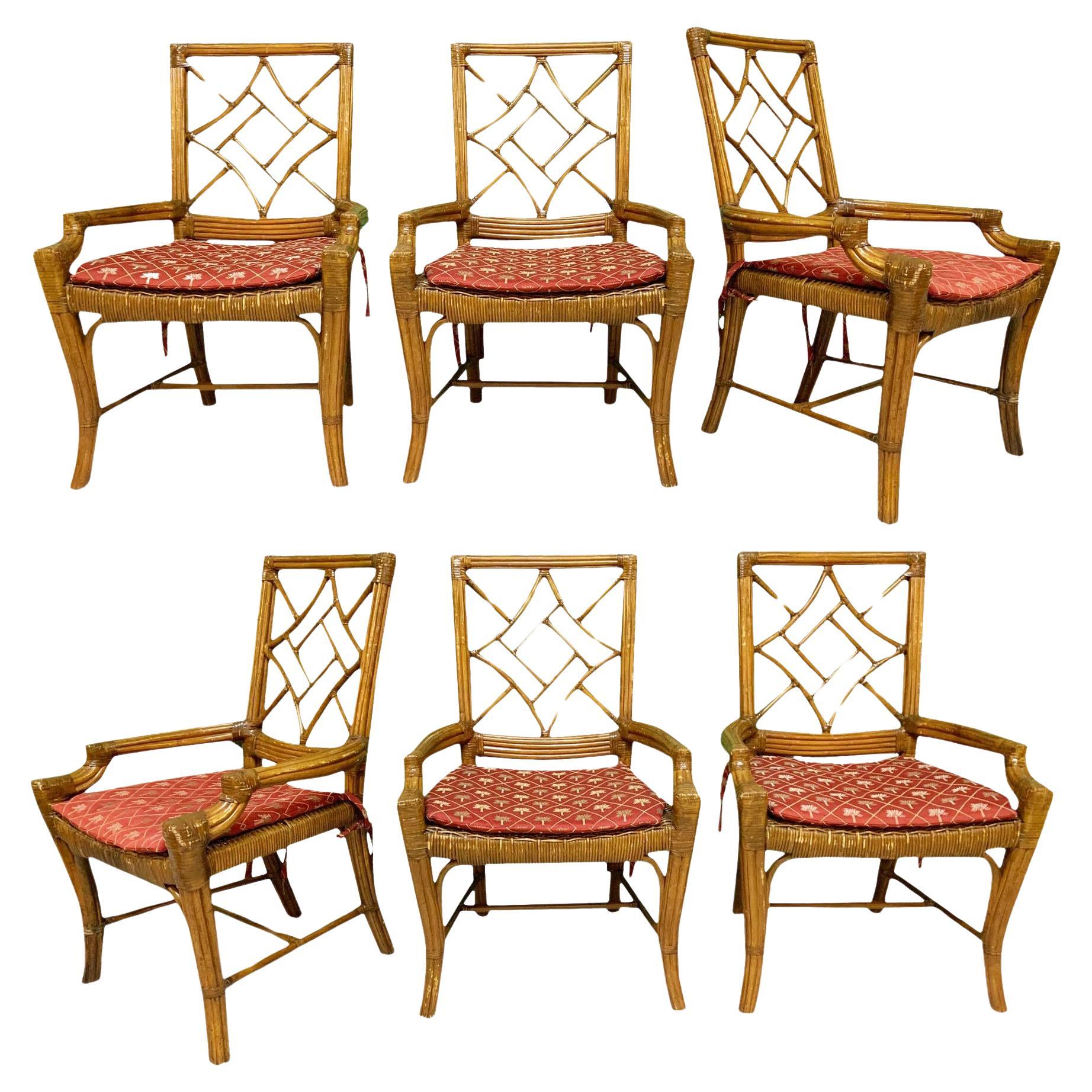 Set of 6 Rattan Chinoiserie Cockpen Dining Chairs For Sale