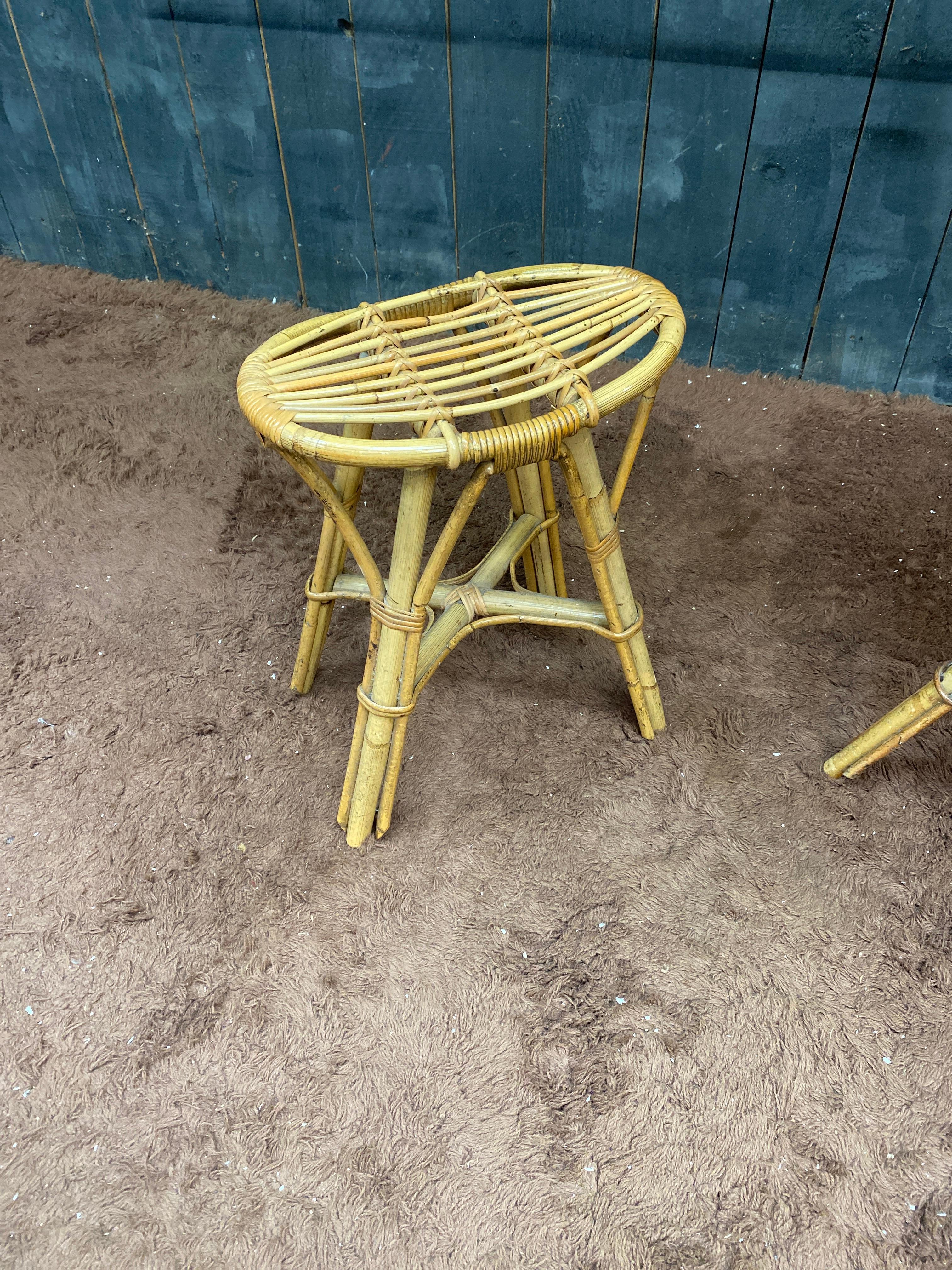 Juego de 6 taburetes de ratán, hacia 1950/1960 en venta 4