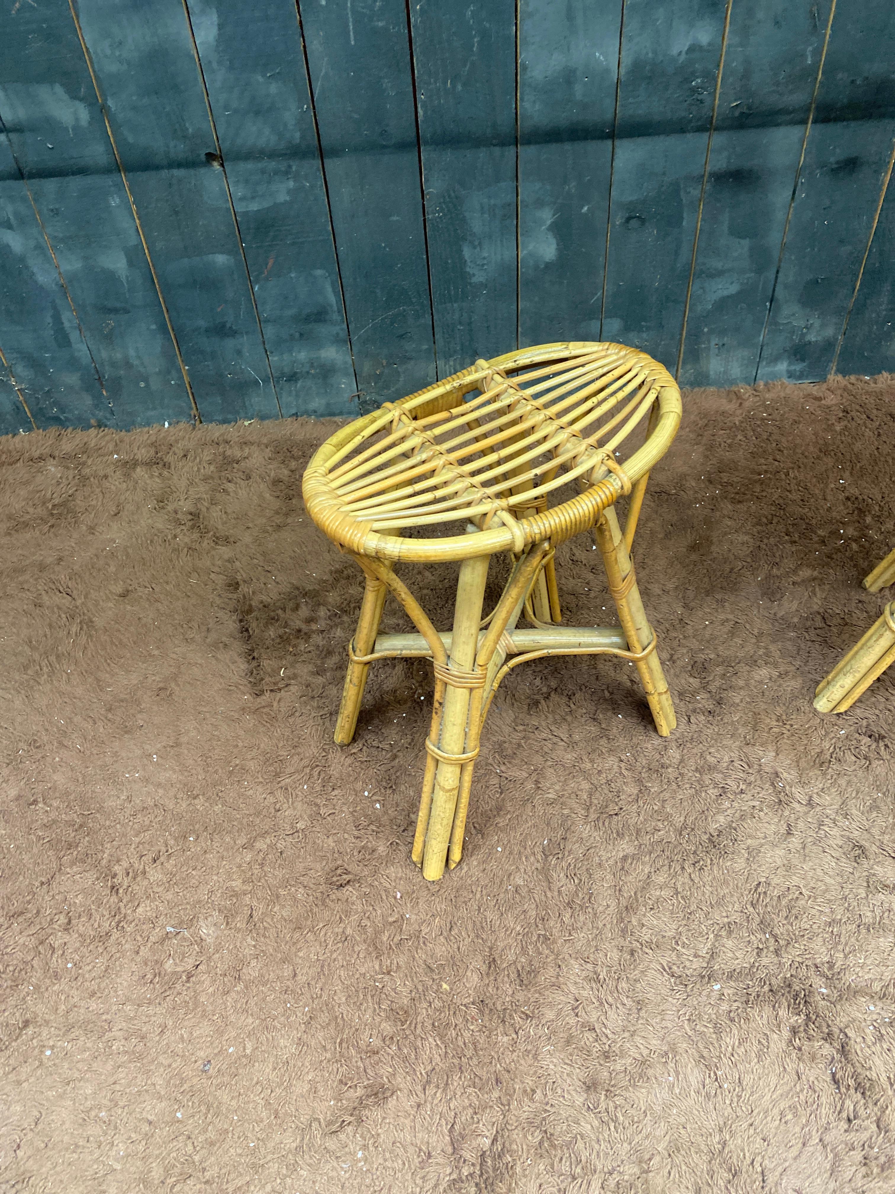 Juego de 6 taburetes de ratán, hacia 1950/1960 Moderno de mediados de siglo en venta