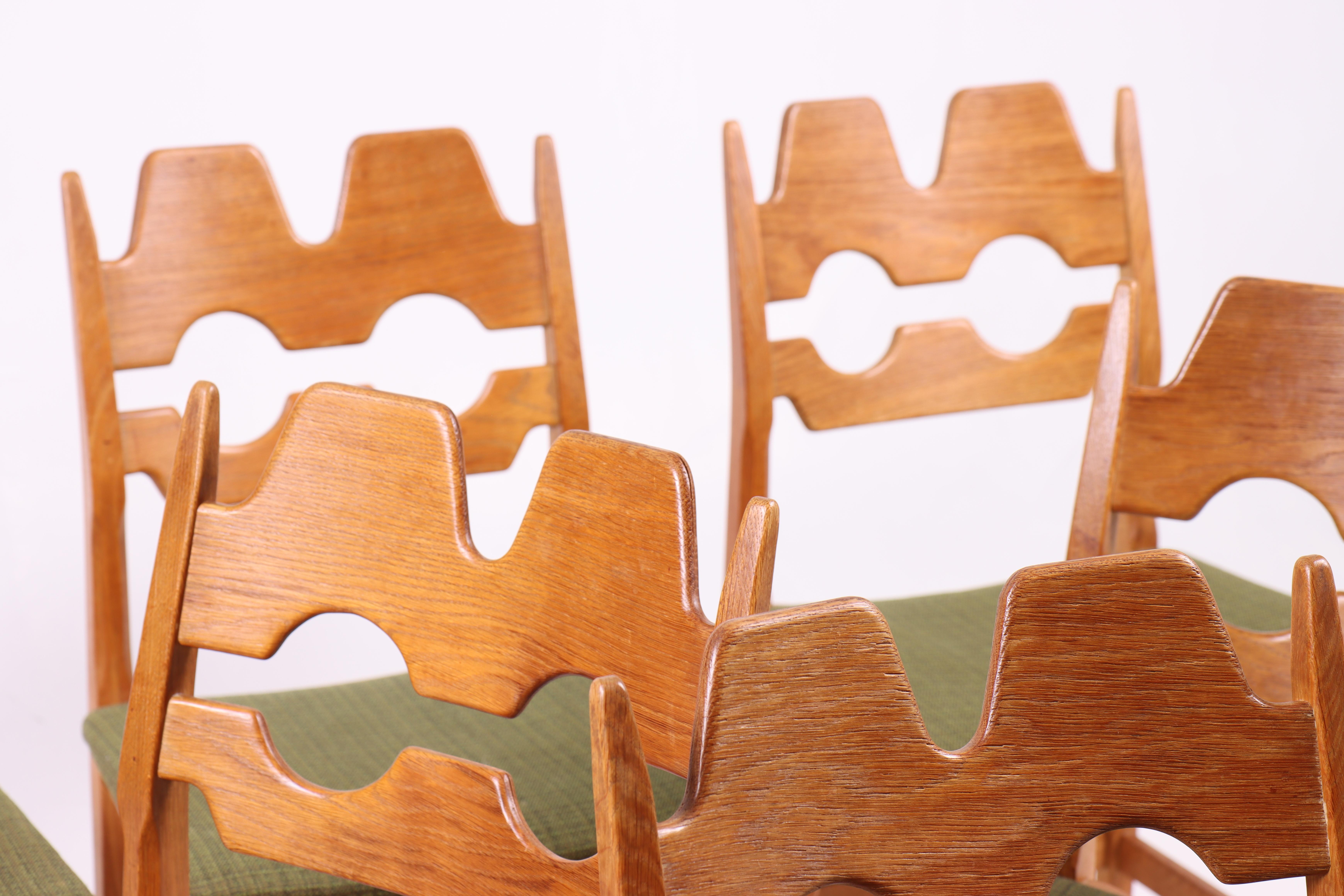 Fabric Set of 6 Razor blade Chairs in Oak by Henning Kjærnulf, 1960s