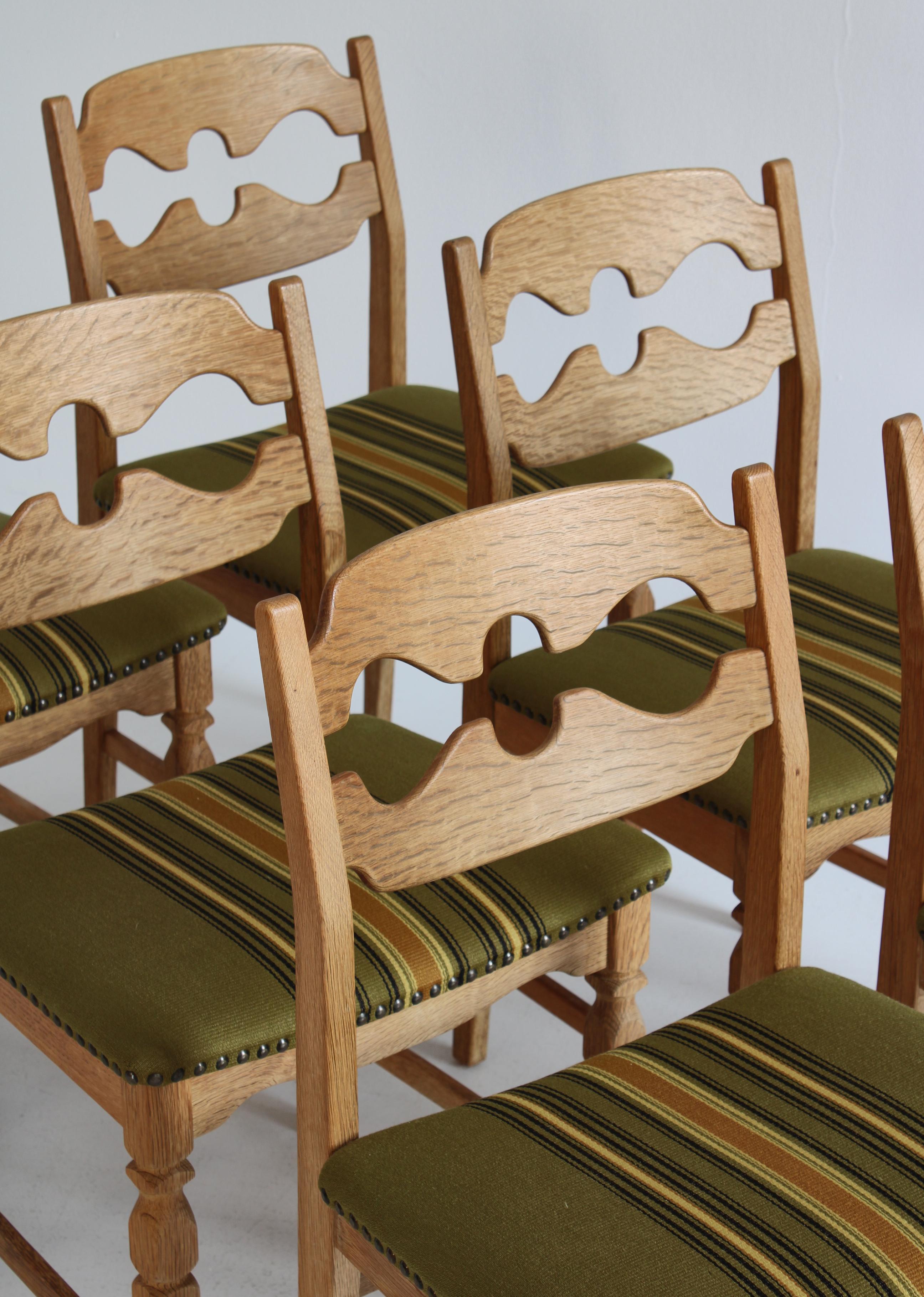 Set of 6 Razor Blade Dining Chairs in Quartersawn Oak by Henry Kjærnulf, Denmark 1