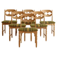 Vintage Set of 6 Razor Blade Dining Chairs in Quartersawn Oak by Henry Kjærnulf, Denmark