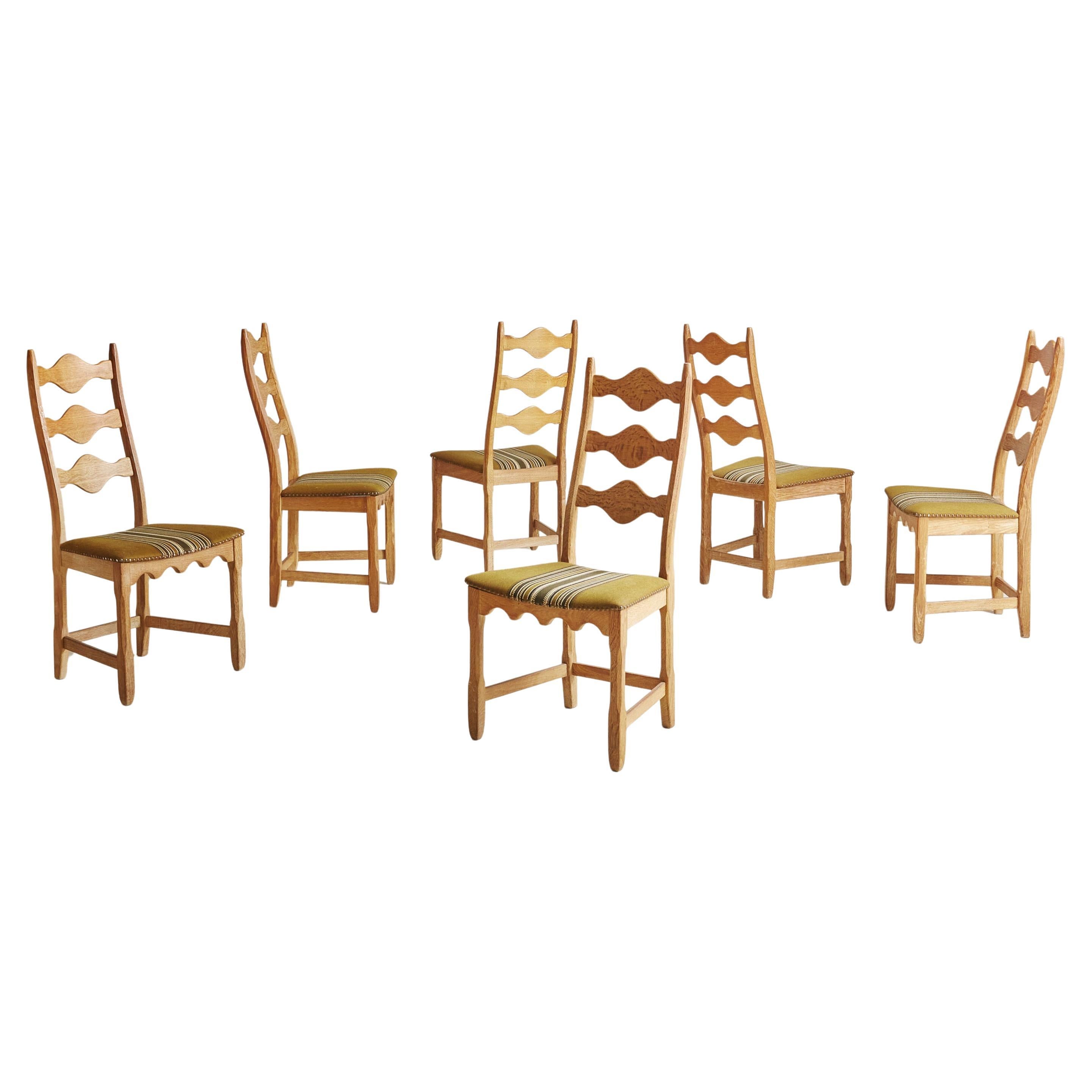 Set of 6 ‘Razor Blade’ Oak Dining Chairs by Henning Kjærnulf, Denmark 1960s