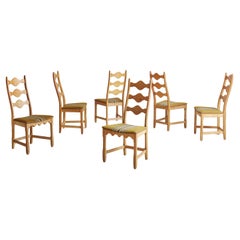 Set of 6 ‘Razor Blade’ Oak Dining Chairs by Henning Kjærnulf, Denmark 1960s