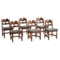 Set of 6 "Razorblade" Chairs by Henning Kjærnulf in Oak & Lambswool, 1960s