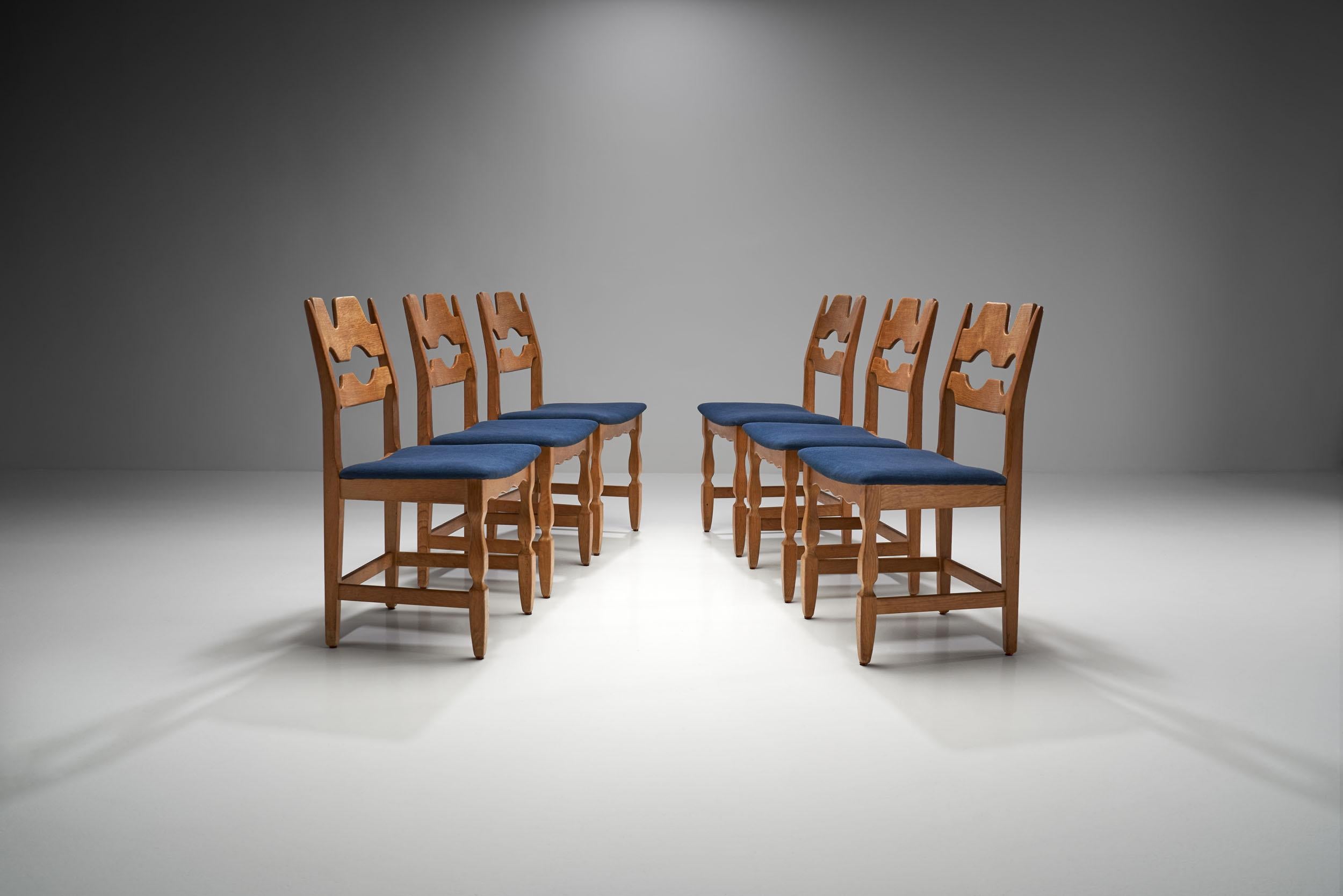 Scandinavian Modern Set of 6 Razorblade Dining Chairs by Henning Kjaernulf, Denmark, 1960s