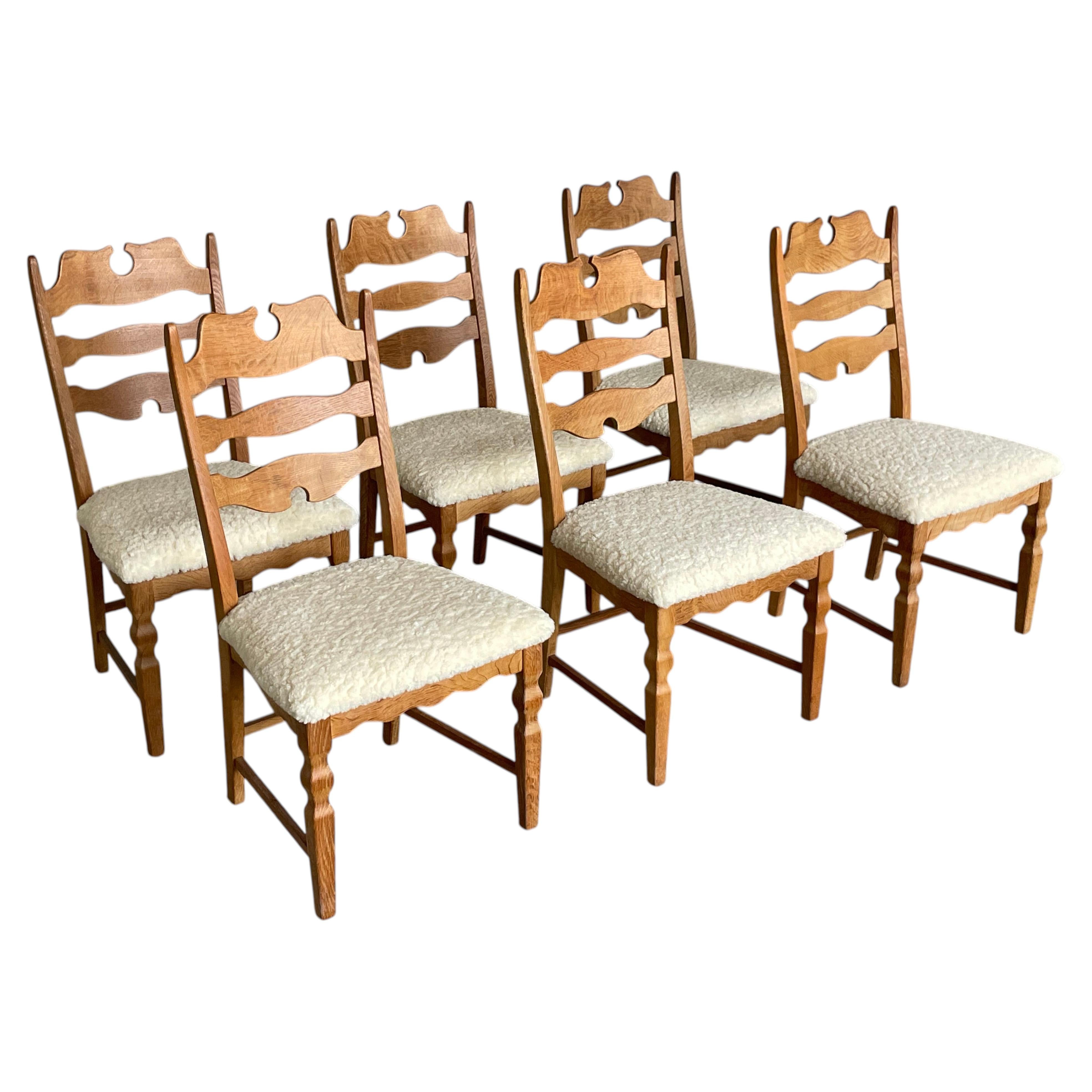 Mid Century Modern, Dining Chairs in Oak, Set of 6, Henning Kjærnulf, 1960s