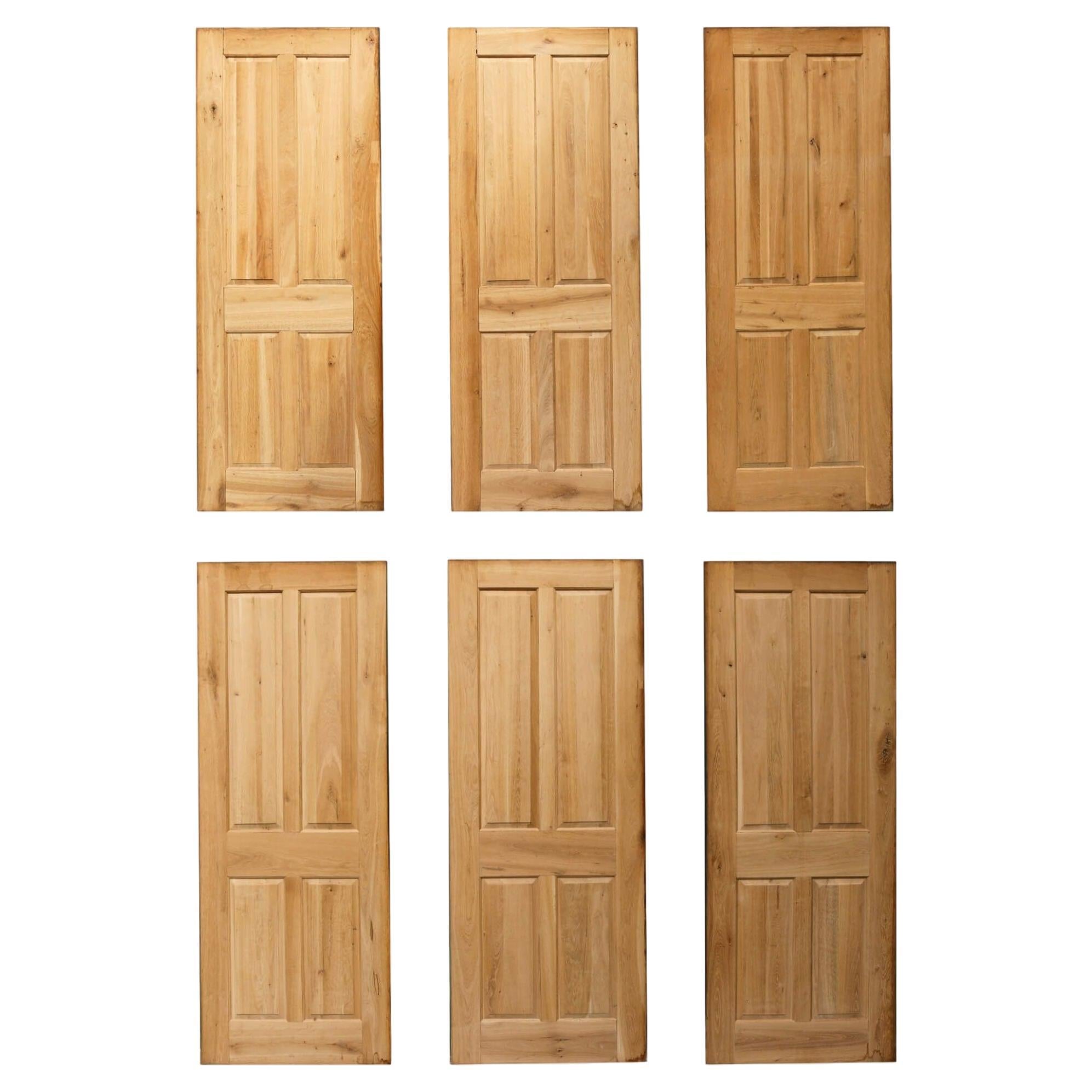 Set of 6 Reclaimed 4-Panel Oak Interior Doors For Sale