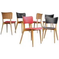 Set of 6 Red and Black "Kreuzzargenstühle" by Max Bill for Horgen Glarus