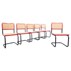 Set of 6 Red and Canework Chairs by Simon International, Italy, 1960s