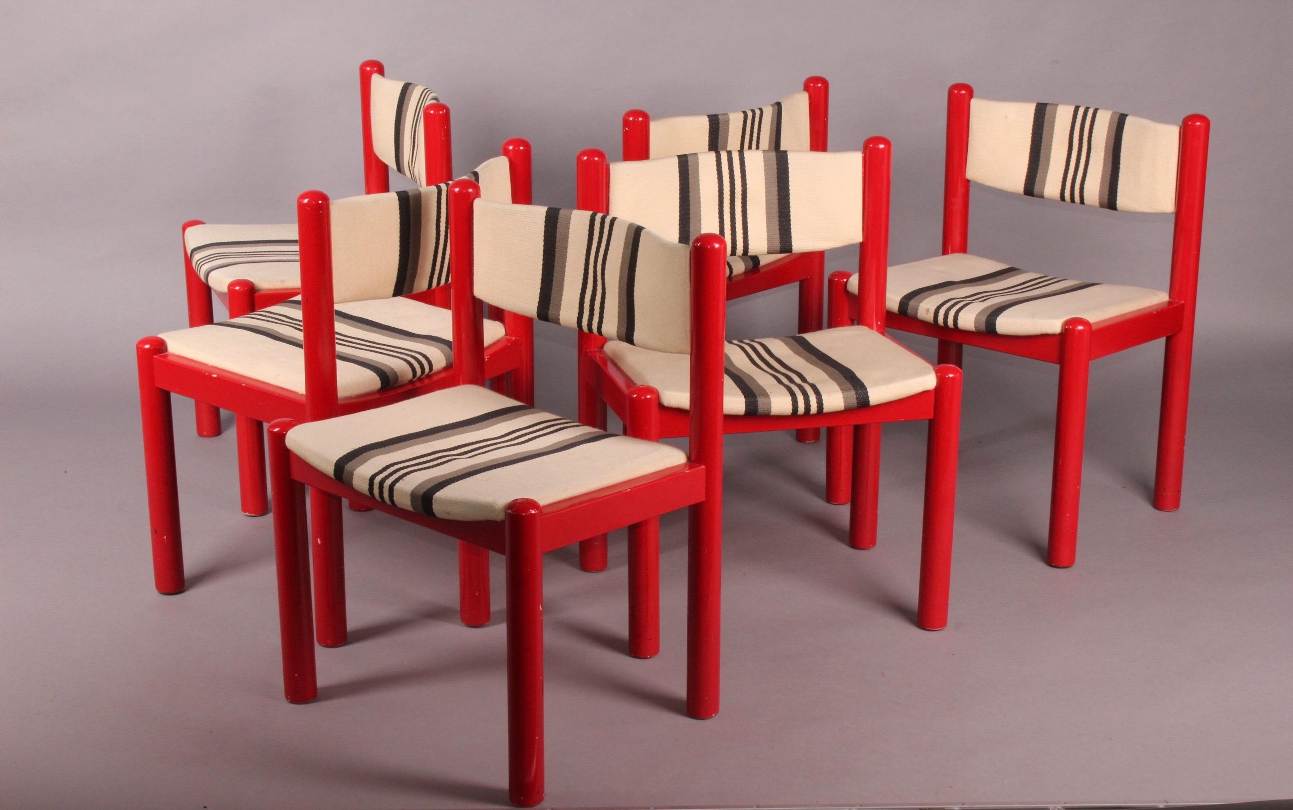 Wood Set of 6 Red Chairs