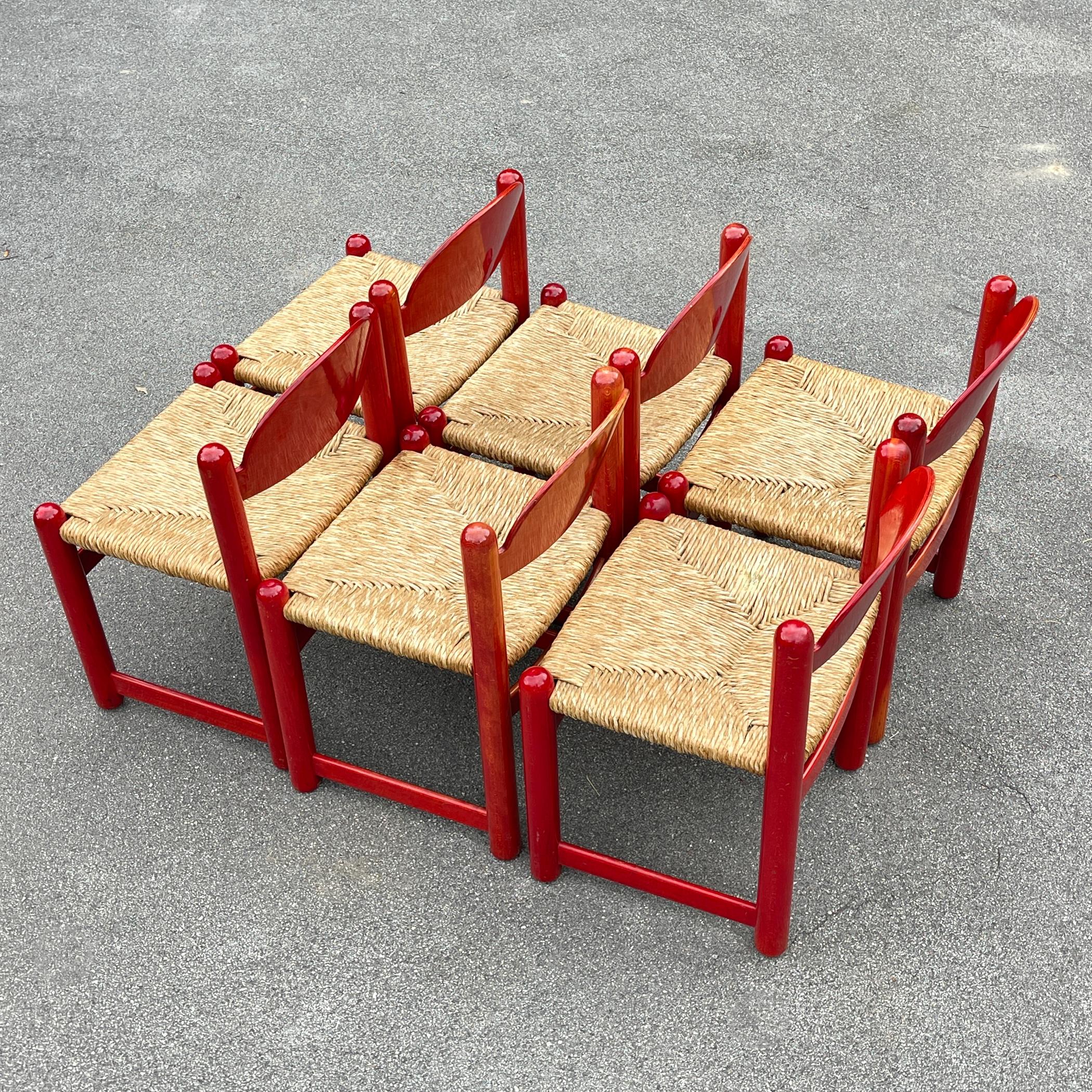 Juego De 6 Sillas Rojas mod. Padova By Hank Lowenstein, Italia Años 70 en venta 9