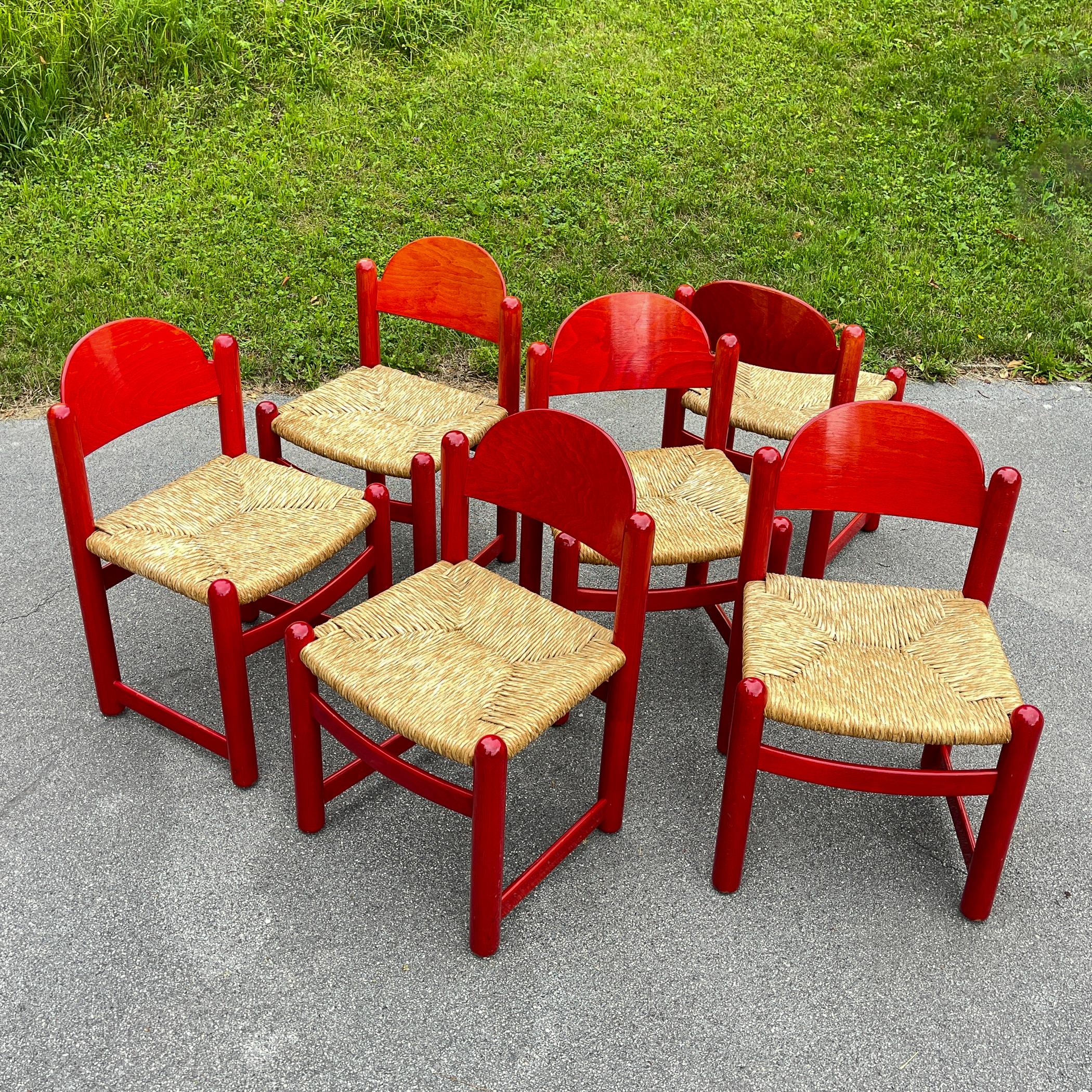 Juego De 6 Sillas Rojas mod. Padova By Hank Lowenstein, Italia Años 70 Rush en venta