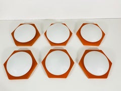 Set of 6 Red Flushmounts or Wall Lamps by Rolf Krüger for Neuhaus Leuchten