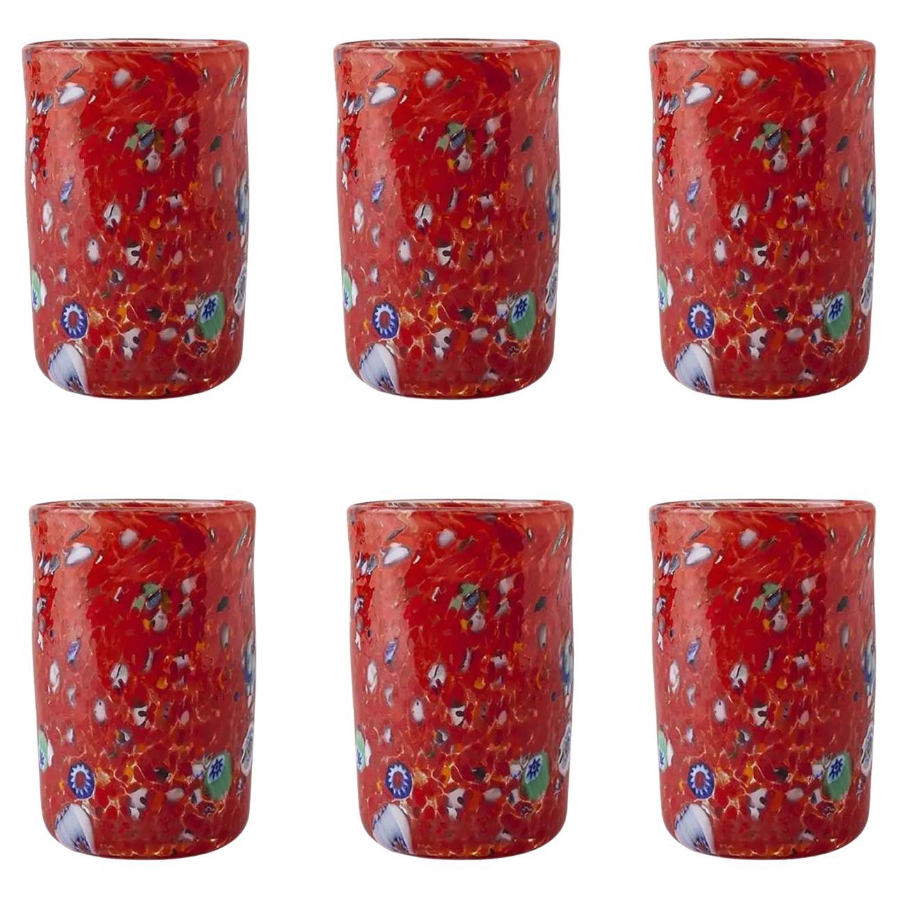 Set of 6 Red Handmade Unique Goto Murano Drinking Glasses