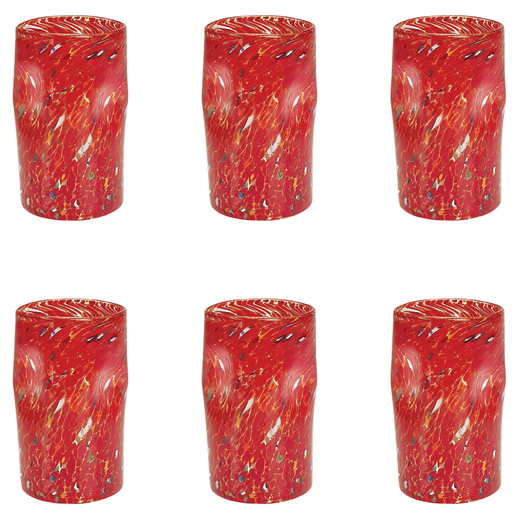 Set of 6 Red Handmade Unique Goto Murano Drinking Glasses