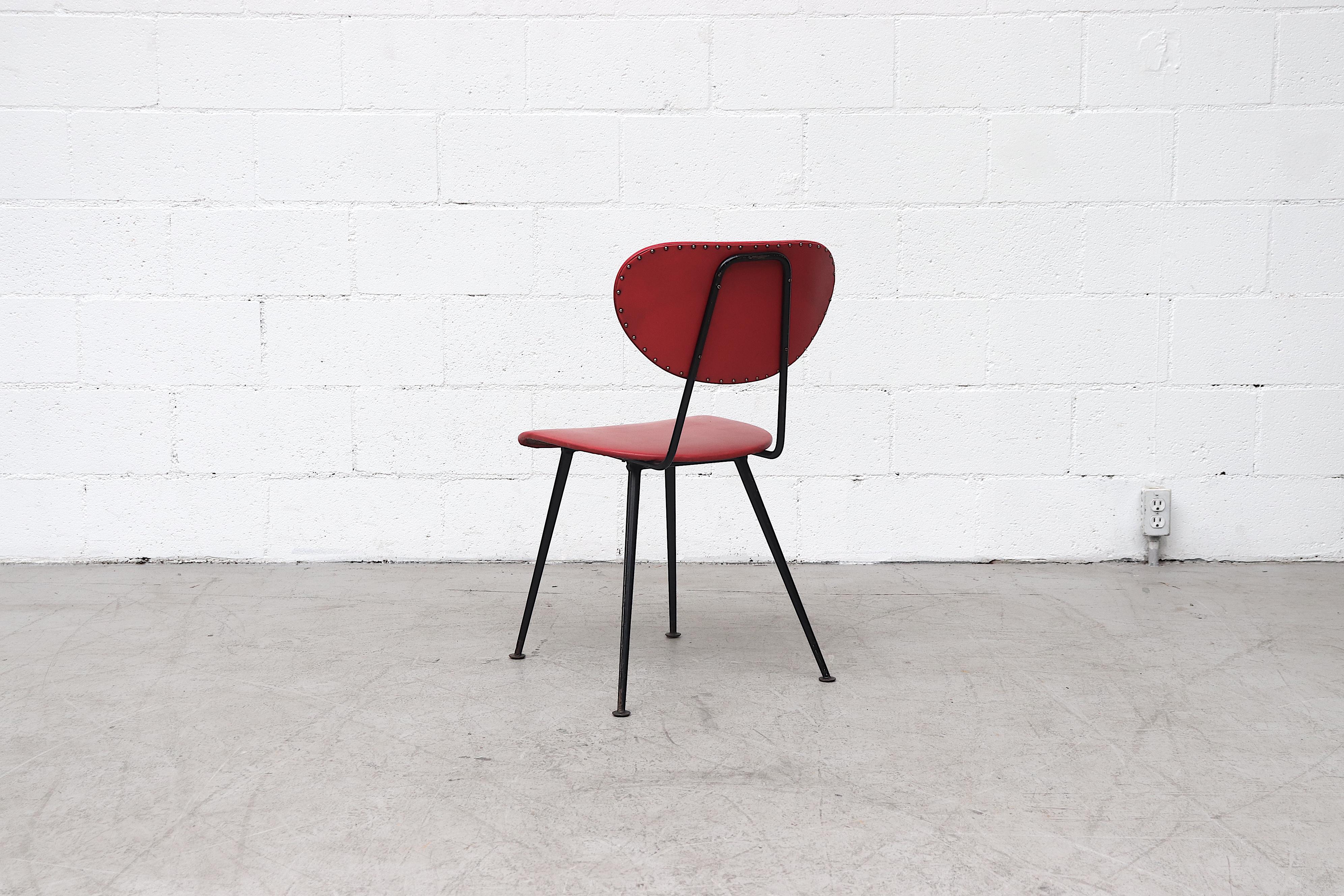 Enameled Set of 6 Red Kembo Wire Frame Dining Chairs