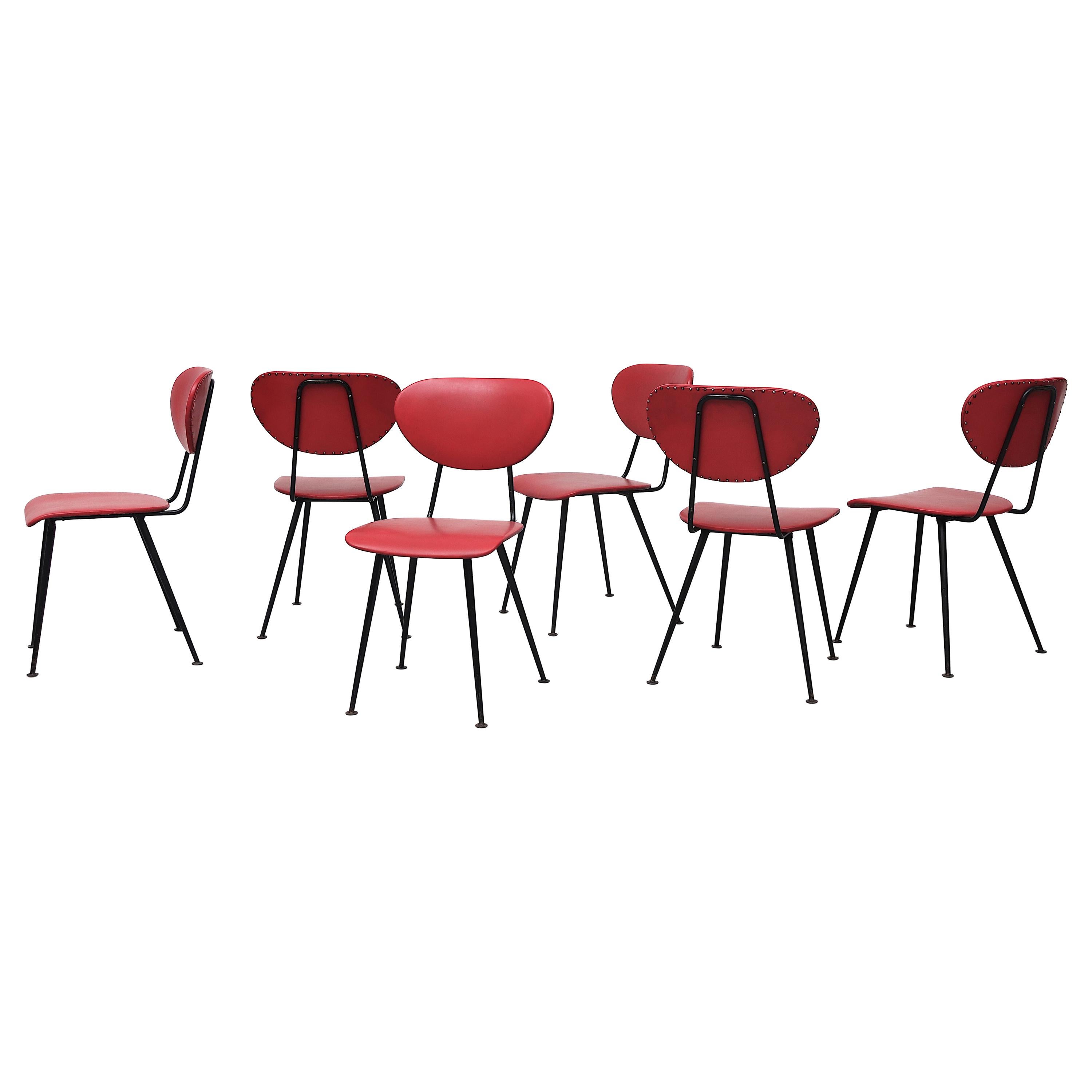 Set of 6 Red Kembo Wire Frame Dining Chairs