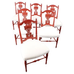 Set of 6 red lacquered wooden chairs in Neoclassical style