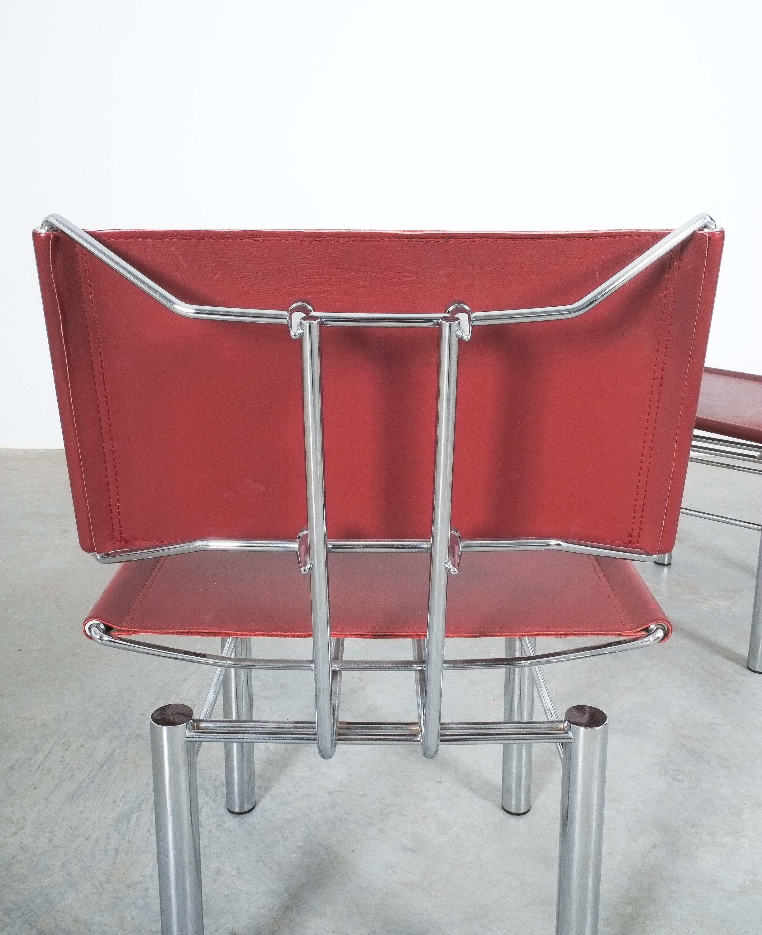 Hans Ullrich Bitsch Chairs Set of 6 Red Leather Chrome Metal Series 8600, 1980 For Sale 5
