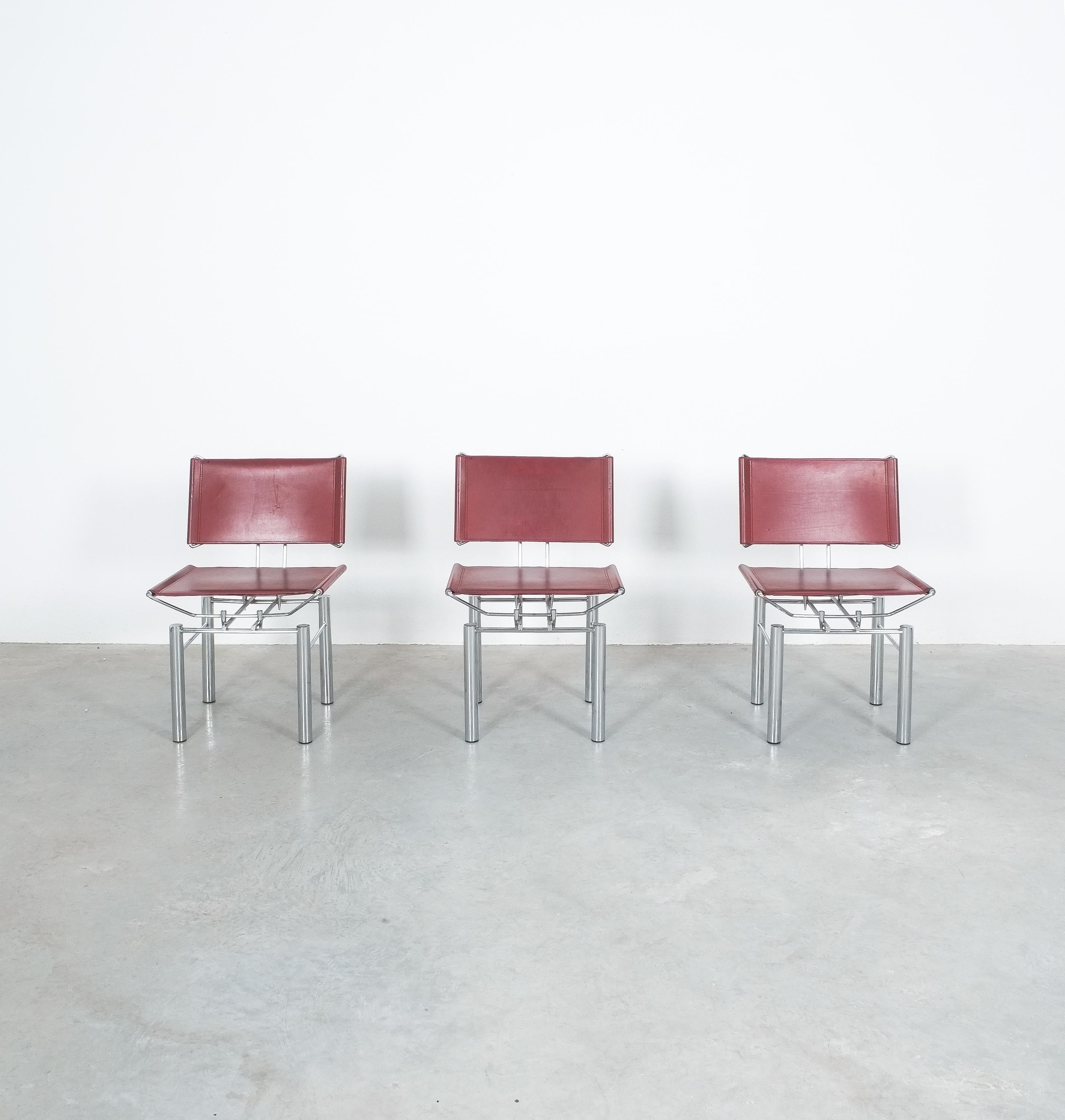 Hans Ullrich Bitsch Chairs Set of 6 Red Leather Chrome Metal Series 8600, 1980 For Sale 6