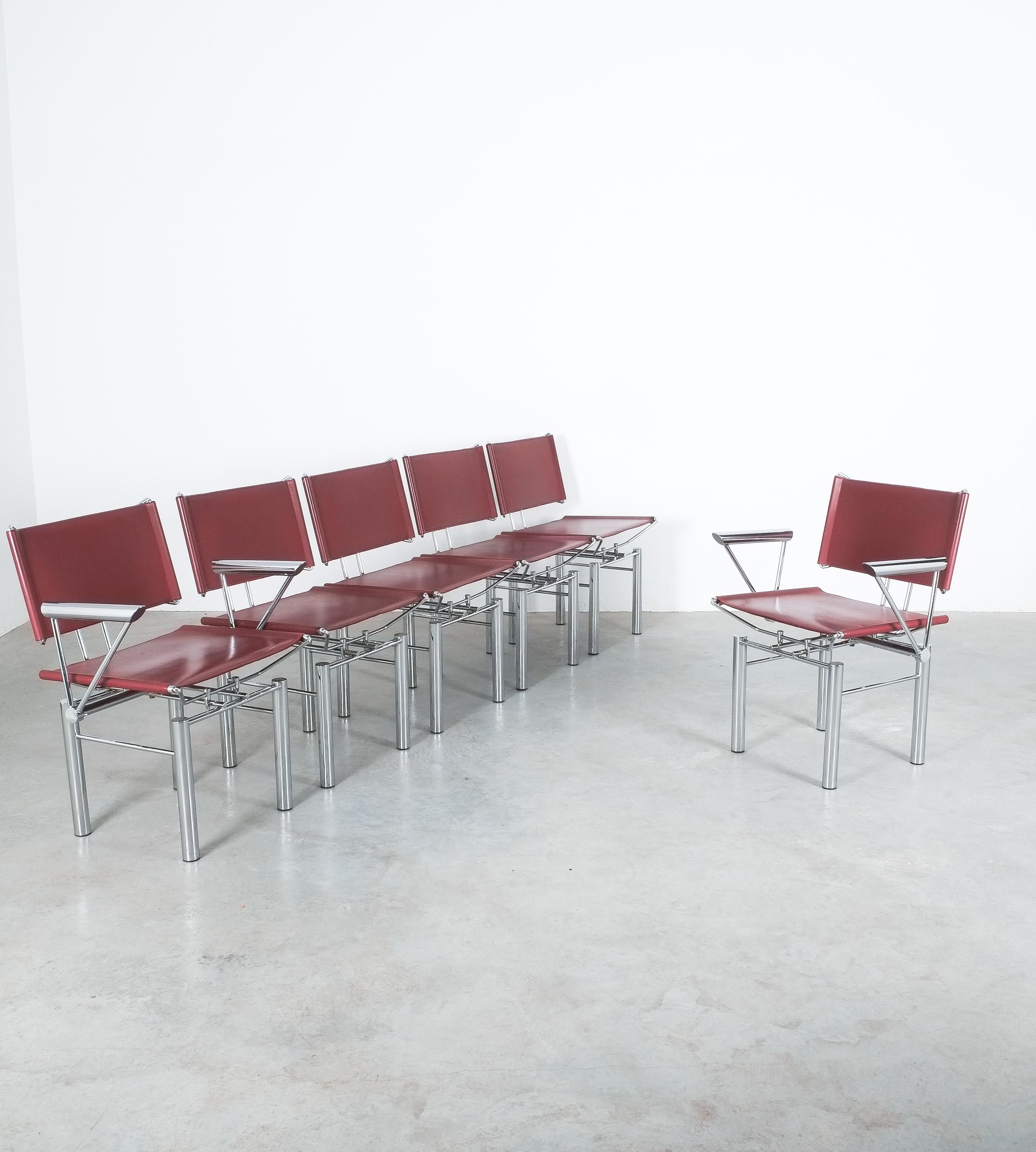 Hans Ullrich Bitsch Chairs Set of 6 Red Leather Chrome Metal Series 8600, 1980 For Sale 7