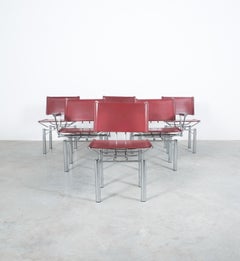Juego de 6 sillas Hans Ullrich Bitsch de cuero rojo y metal cromado Serie 8600, 1980
