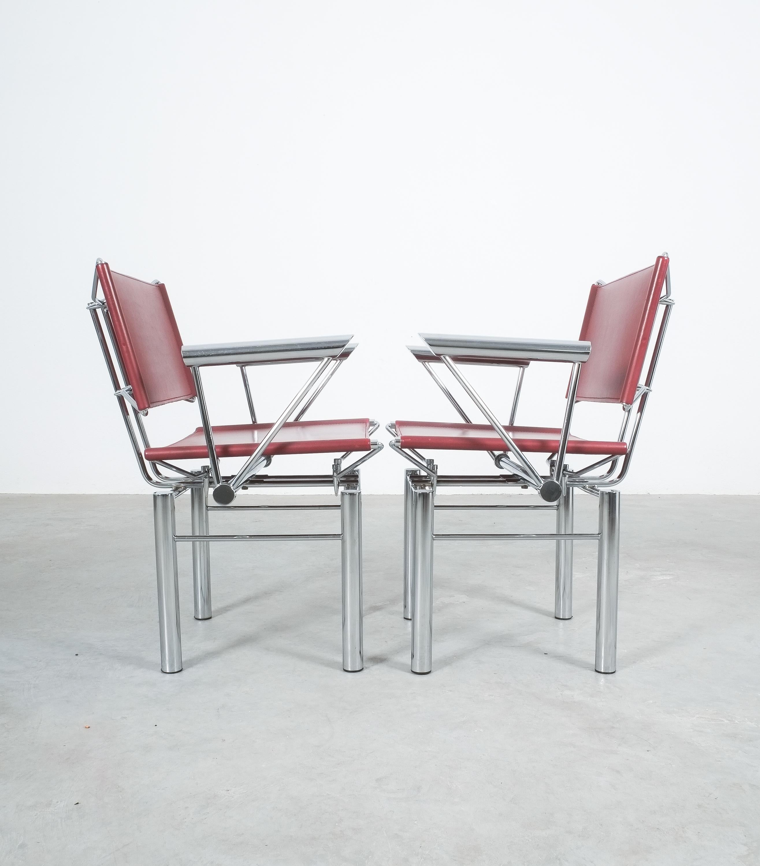 German Hans Ullrich Bitsch Chairs Set of 6 Red Leather Chrome Metal Series 8600, 1980 For Sale