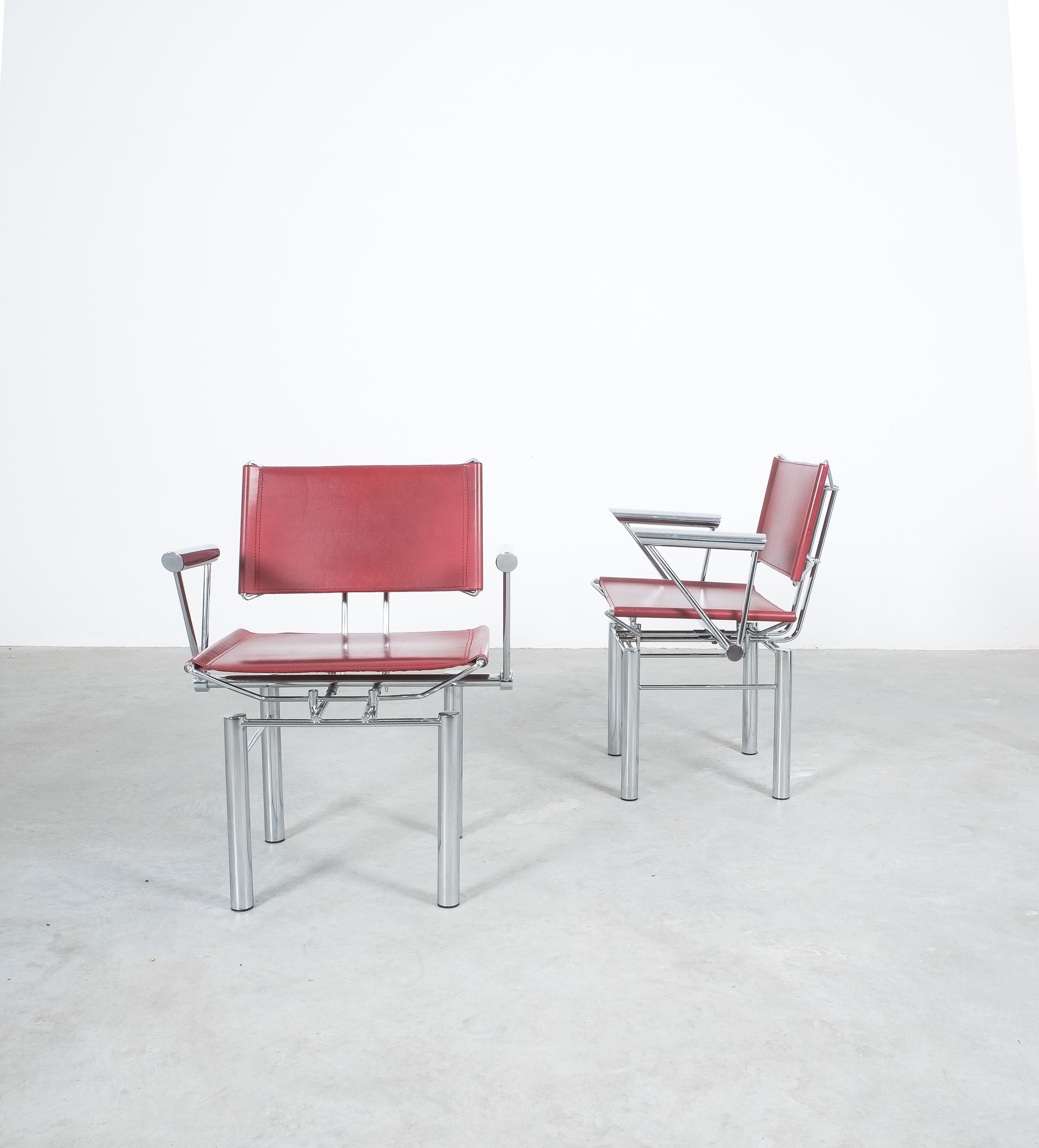 Hans Ullrich Bitsch Chairs Set of 6 Red Leather Chrome Metal Series 8600, 1980 In Good Condition For Sale In Vienna, AT