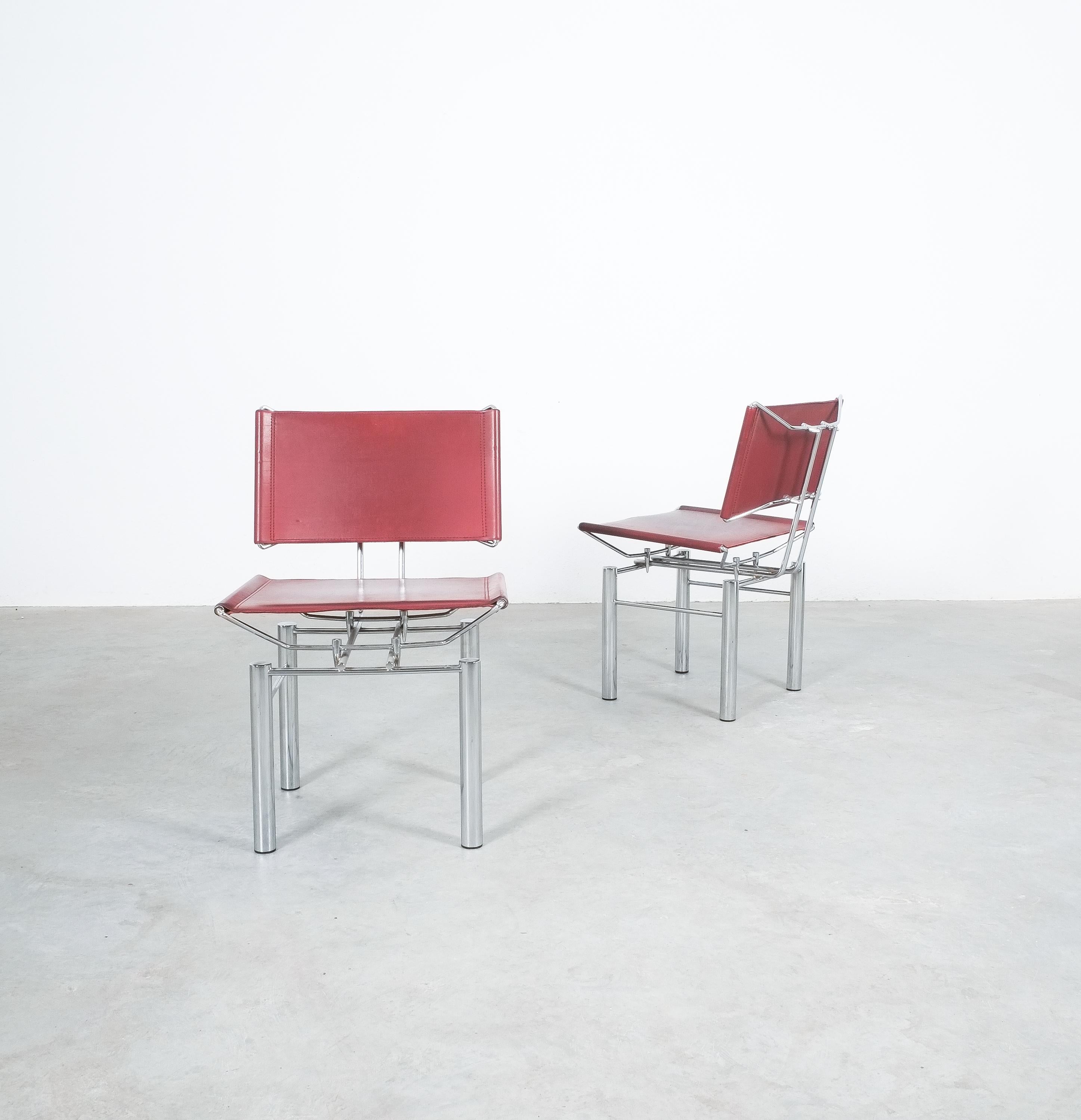 Late 20th Century Hans Ullrich Bitsch Chairs Set of 6 Red Leather Chrome Metal Series 8600, 1980 For Sale