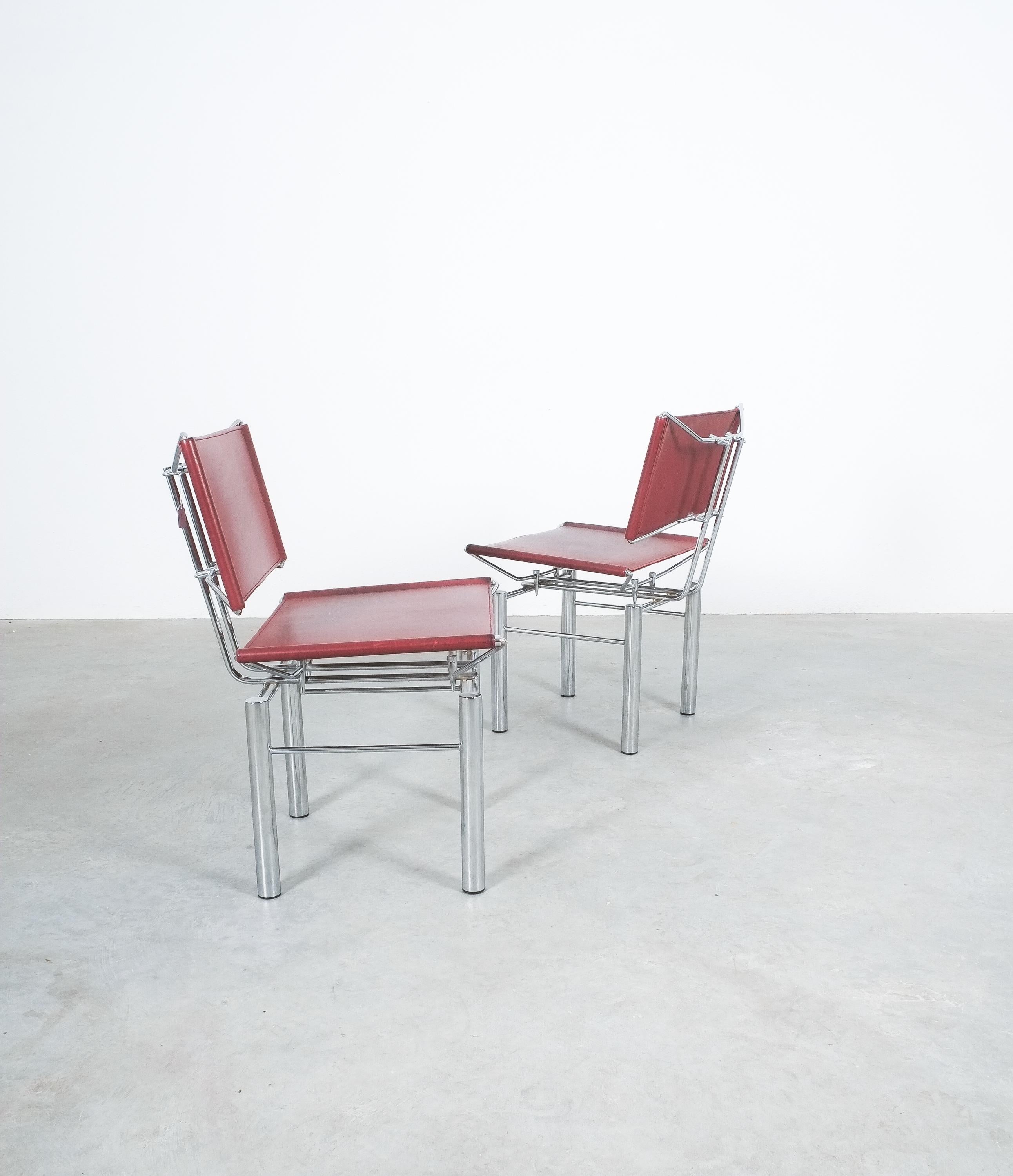 Hans Ullrich Bitsch Chairs Set of 6 Red Leather Chrome Metal Series 8600, 1980 For Sale 1