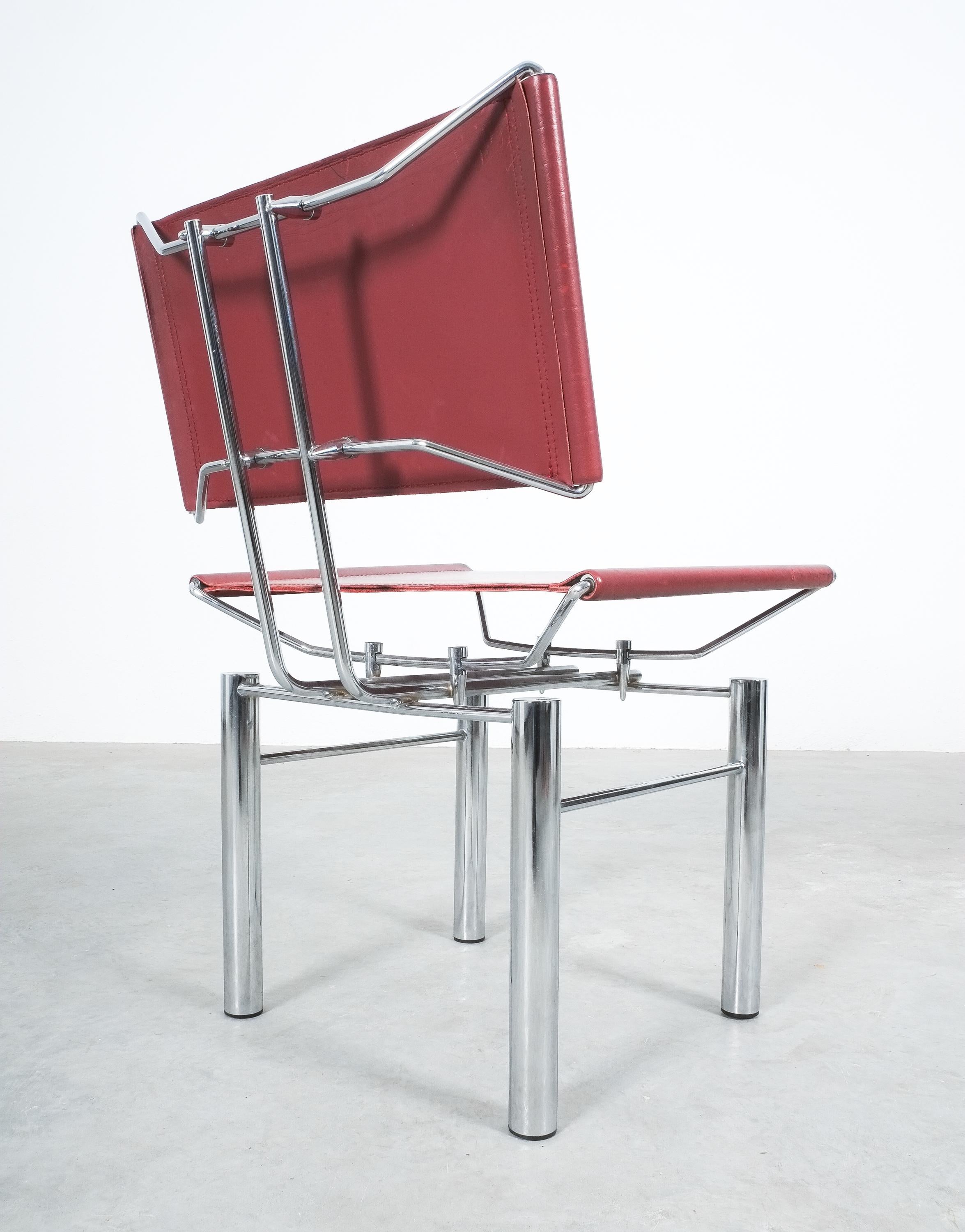 Hans Ullrich Bitsch Chairs Set of 6 Red Leather Chrome Metal Series 8600, 1980 For Sale 2
