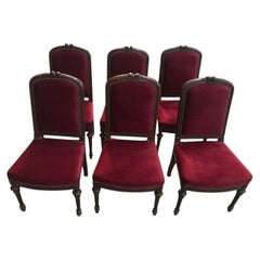 Set of 6 red velvet chairs Napoleon III