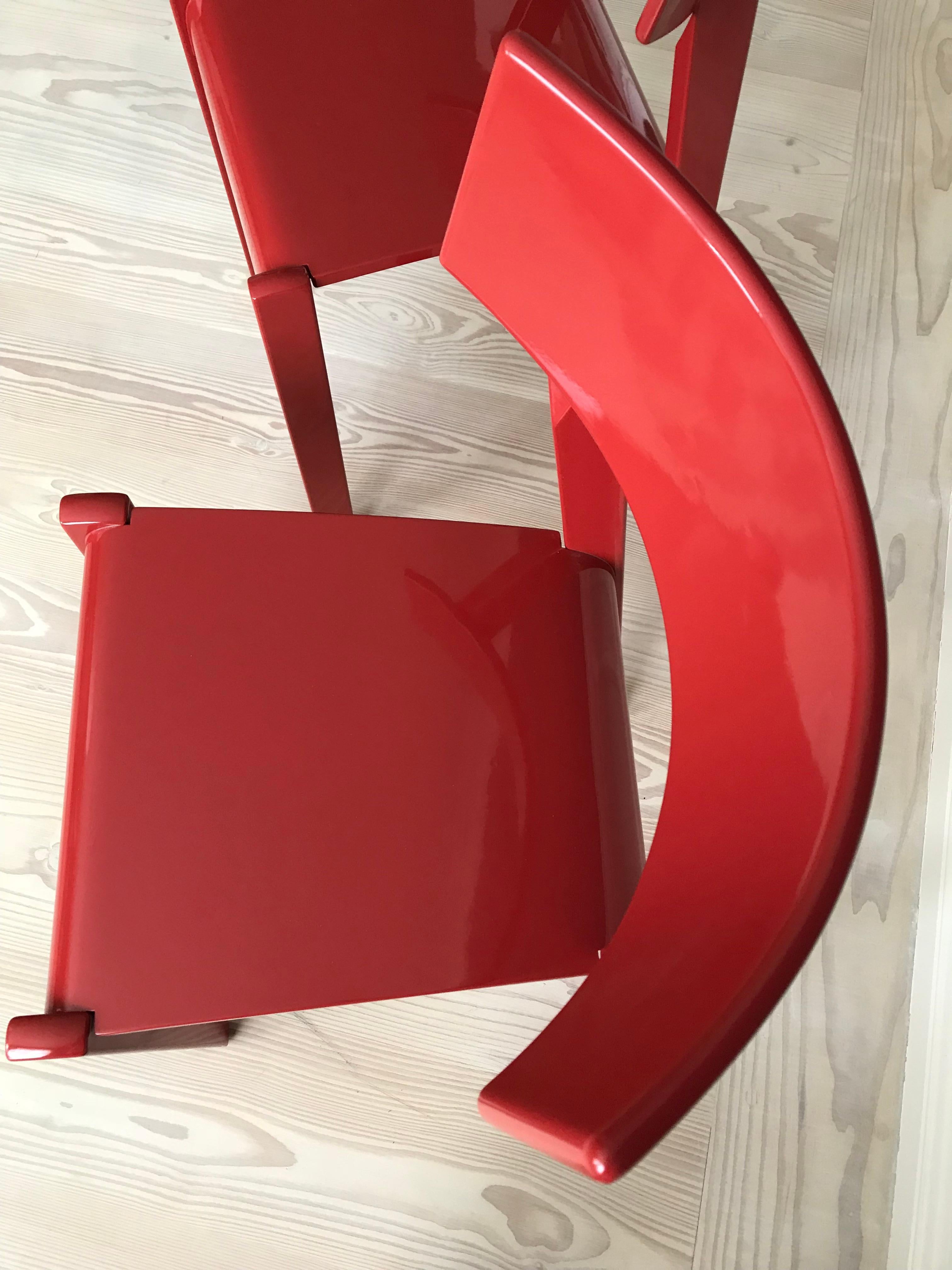 Swedish Set of 6 Red Vintage Ralf Lindberg Dining Chairs
