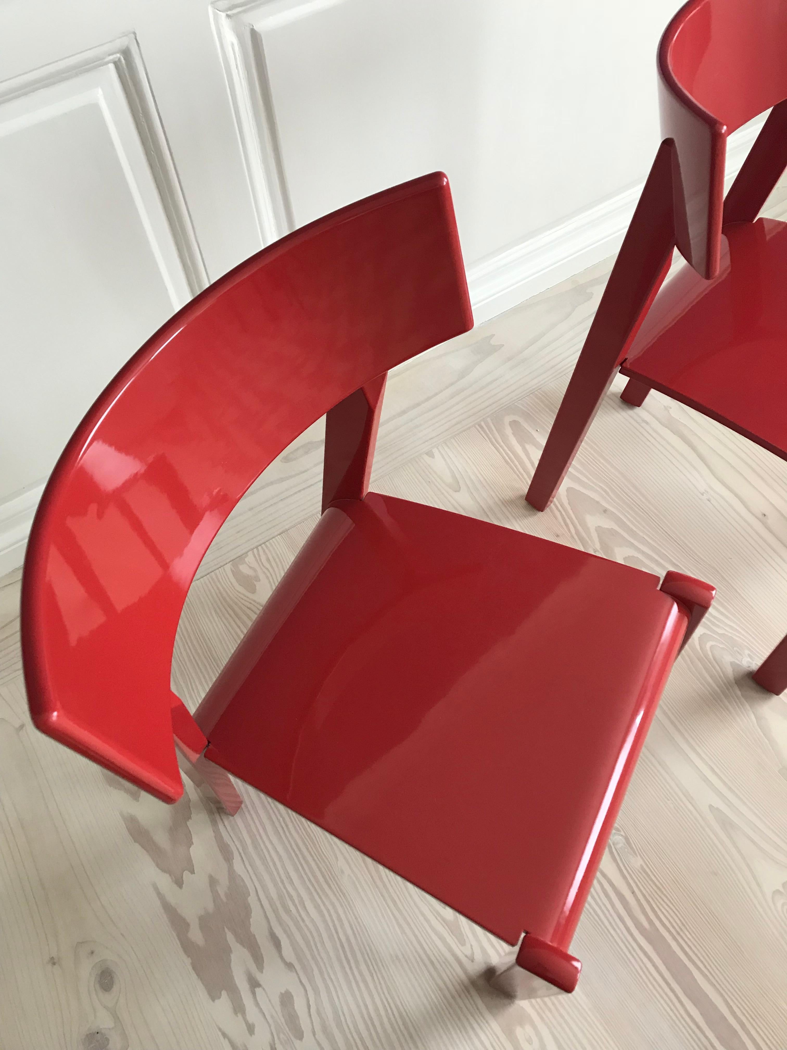 Set of 6 Red Vintage Ralf Lindberg Dining Chairs In Excellent Condition In Copenhagen K, DK