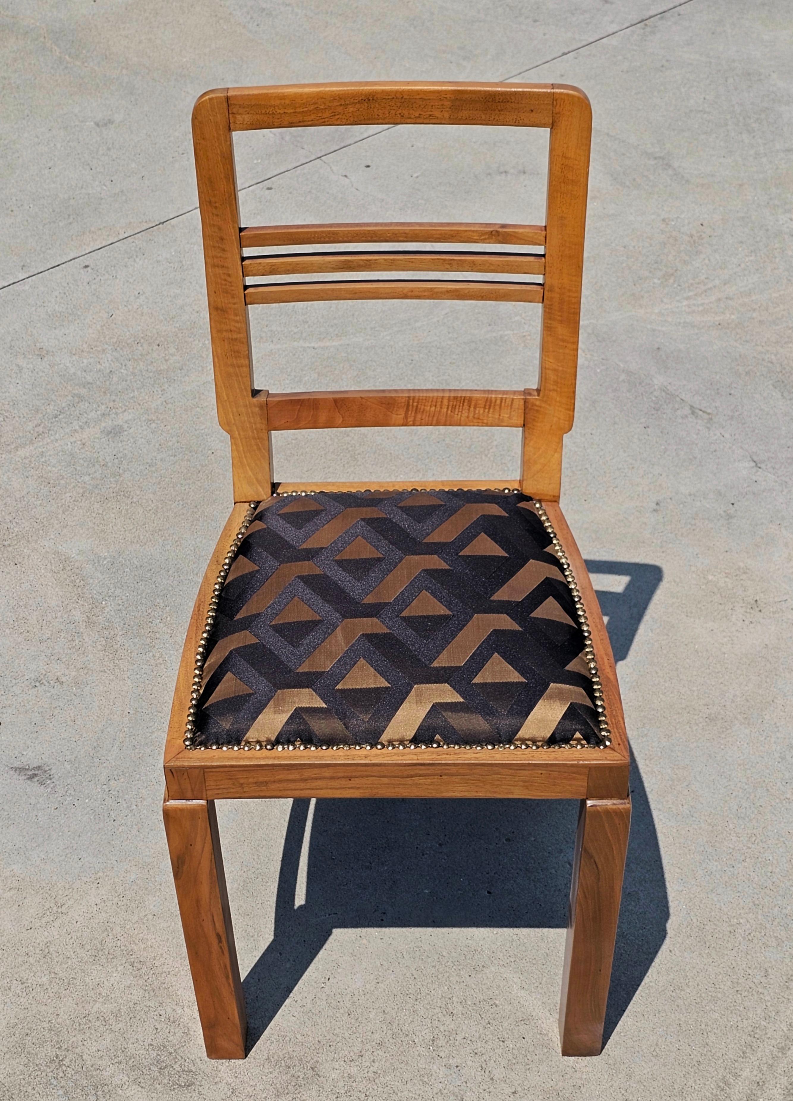 Mid-20th Century Set of 6 Refurbished and Reupholstered Art Deco Dining Chairs, Austria 1930s