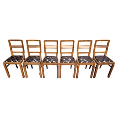 Set of 6 Refurbished and Reupholstered Art Deco Dining Chairs, Austria 1930s