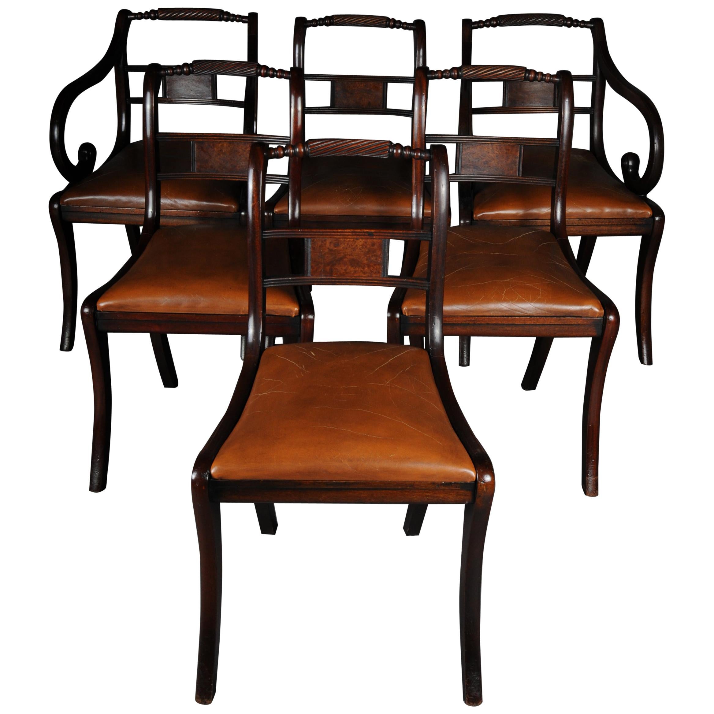 Set of 6 Regency English Chairs or Armchairs, 20th Century