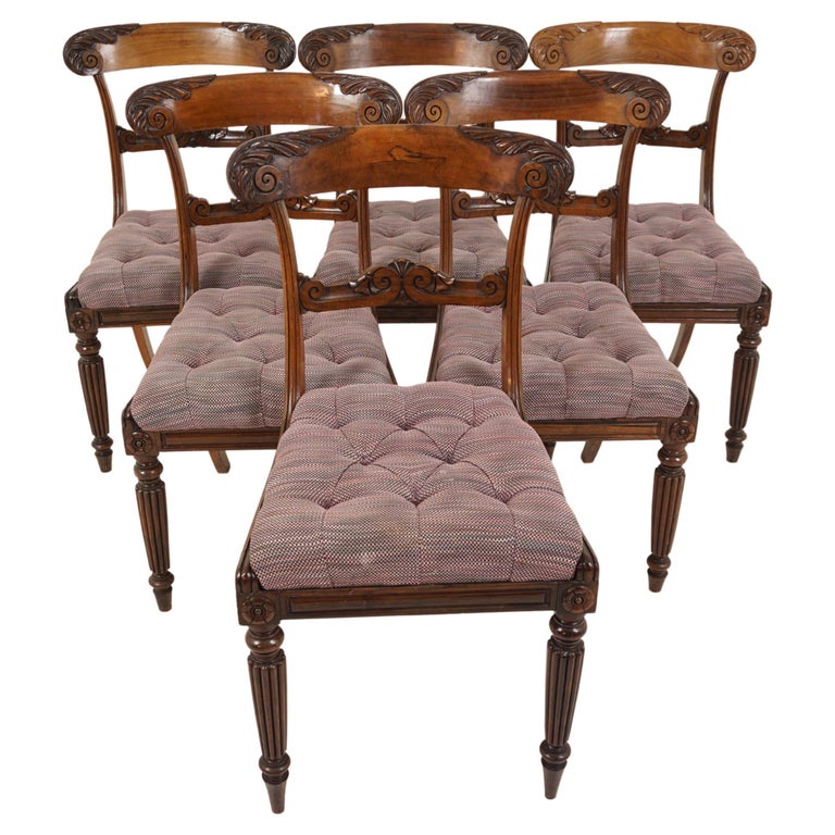 Set of 6 Regency Wood Dining Chairs Liftup Seats, Scotland 1830, B2953