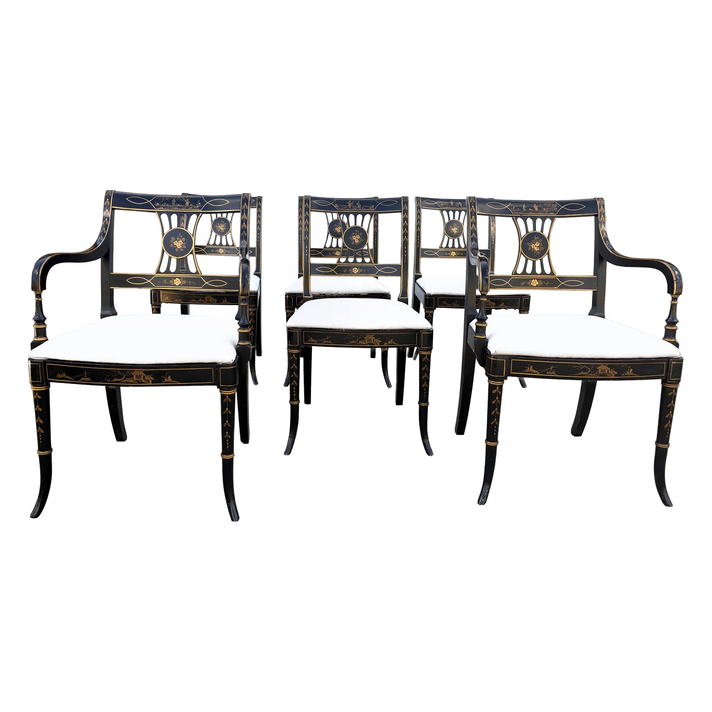 Set of 6 Regency style Chinoiserie Dining Chairs