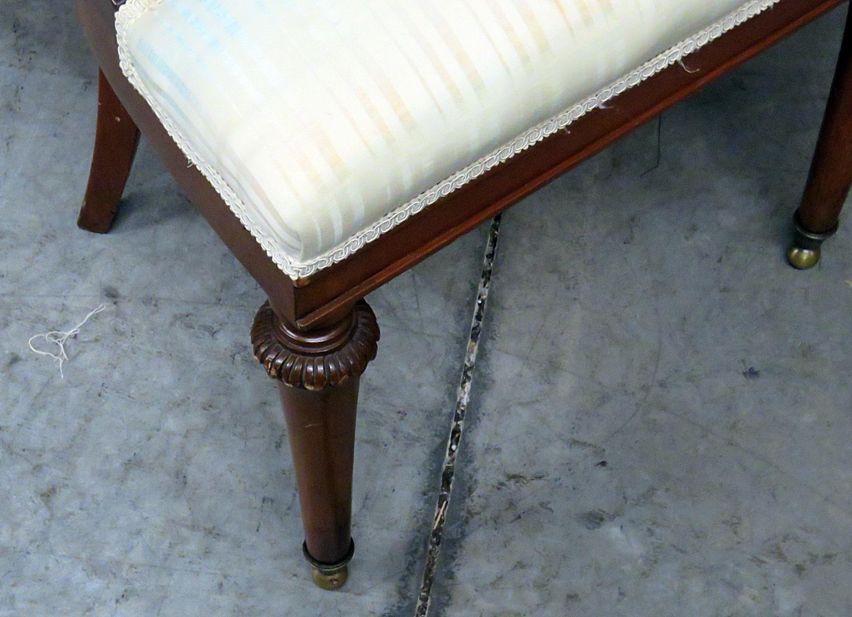 Set of 6 Regency style dining room chairs with bronze mounts and upholstered seats and backs.