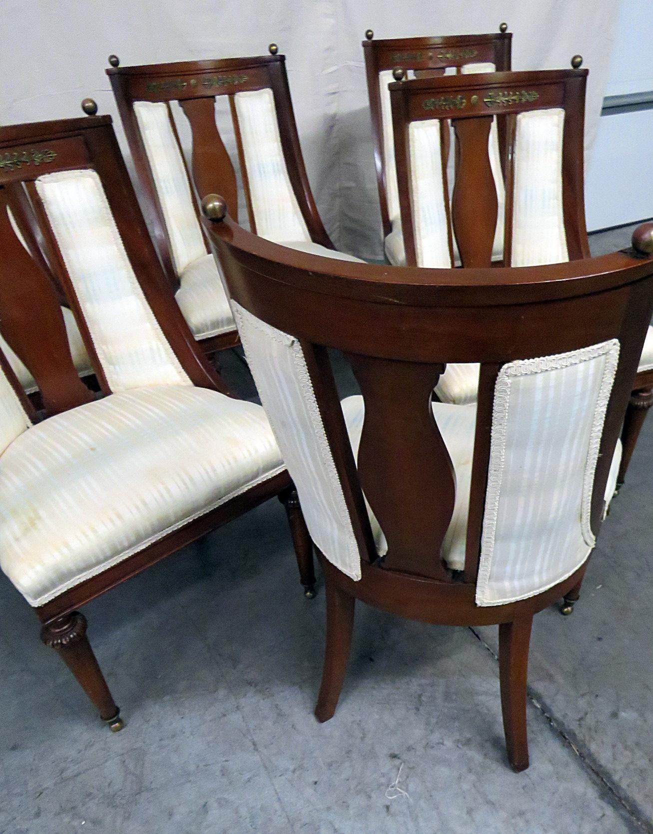 20th Century Set of 6 French Regency Style Bronze Mounted Dining Room Chairs