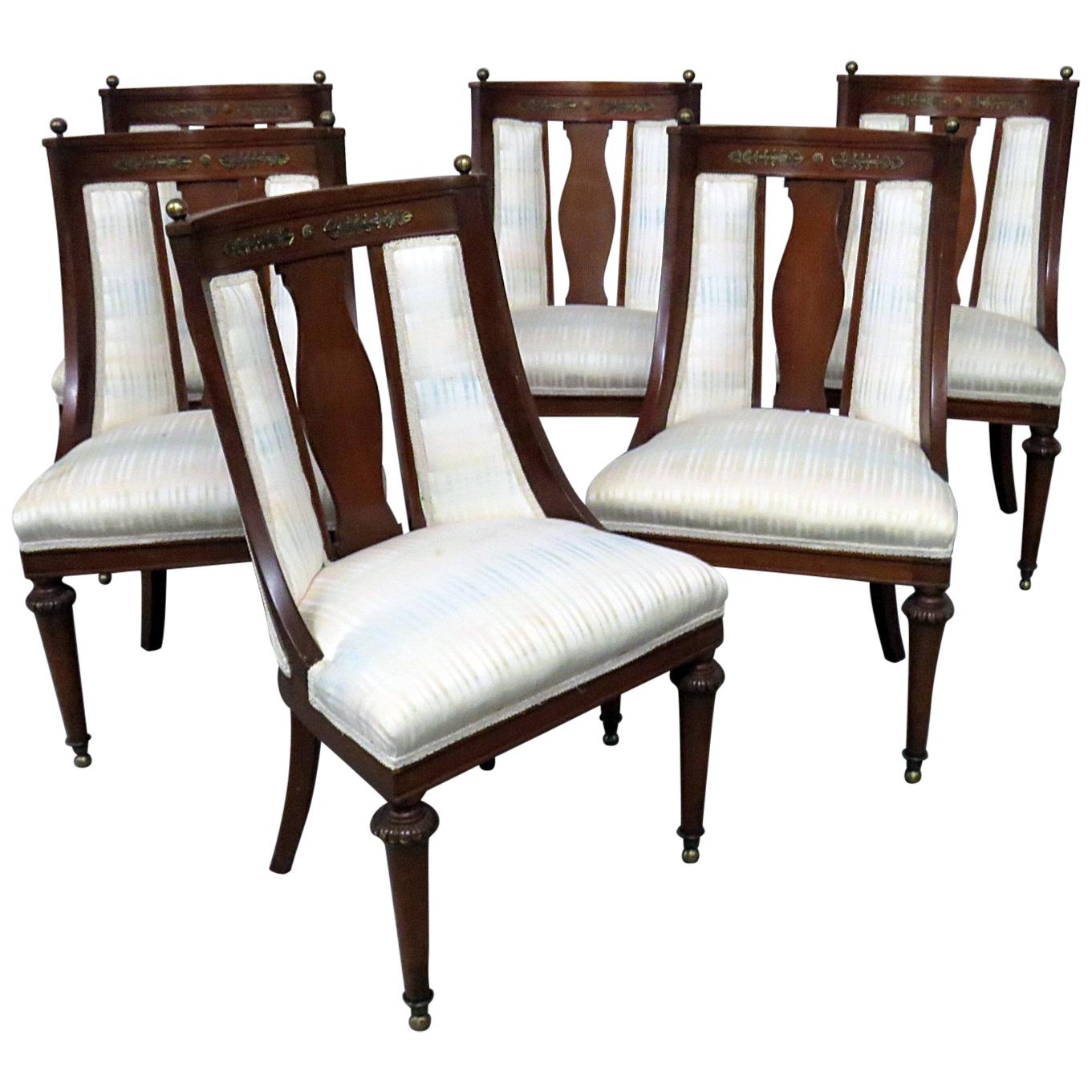 Set of 6 French Regency Style Bronze Mounted Dining Room Chairs