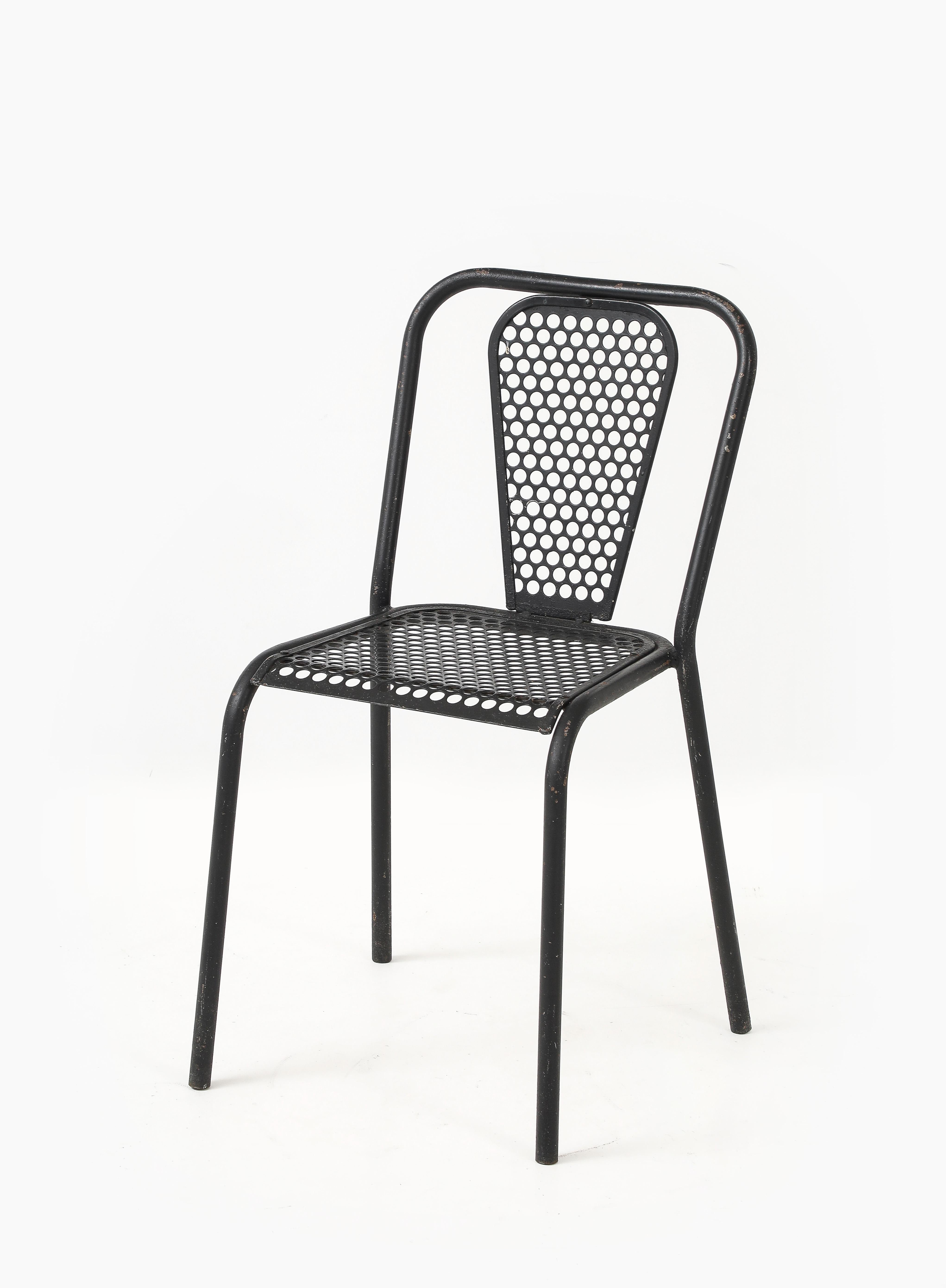 Mid-Century moderno Set di 6 sedie da pranzo in metallo Rene Malaval in vendita