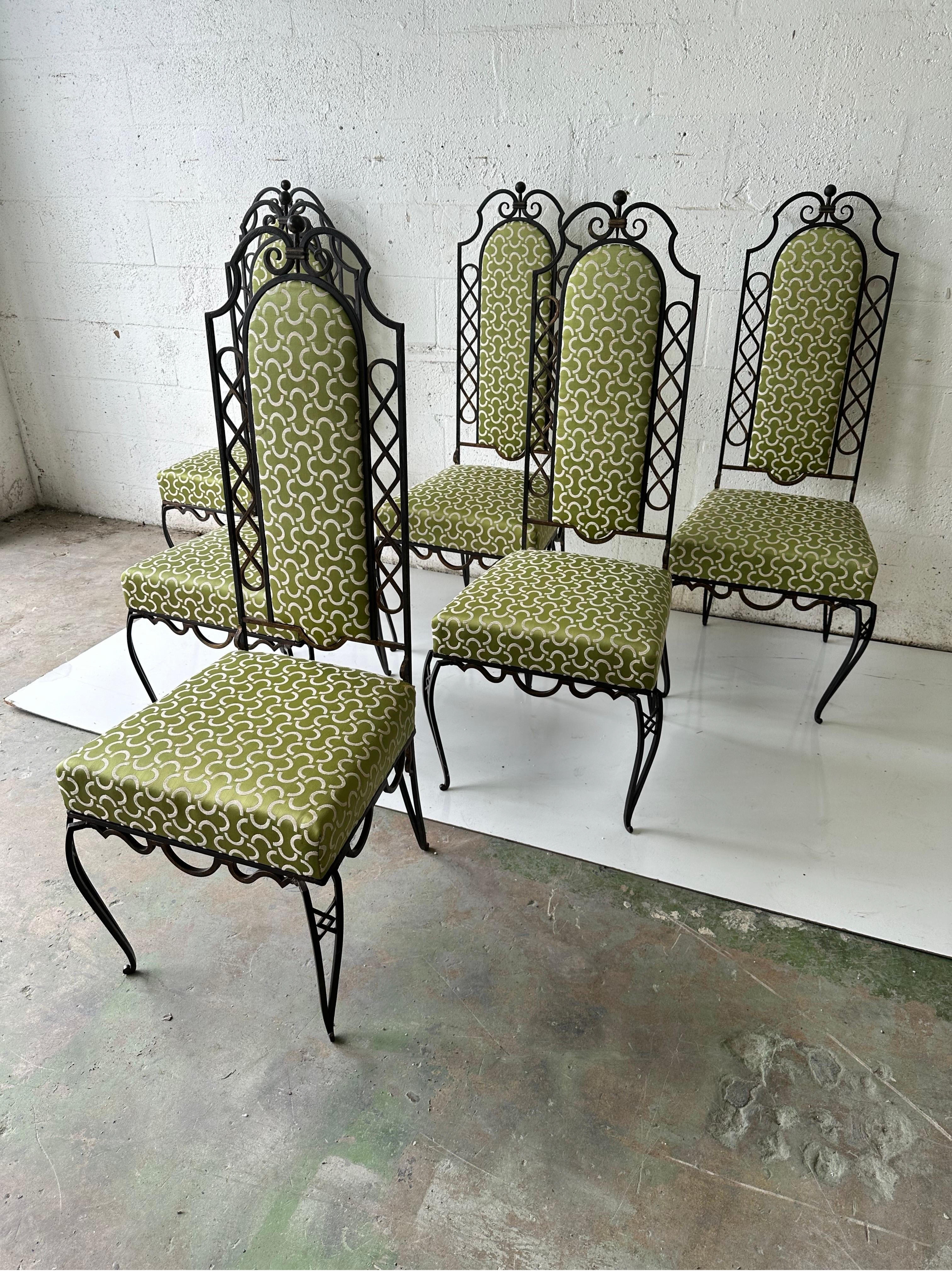 Set of 6 Rene Prou wrought iron high back  chair .
Heavy and sturdy.